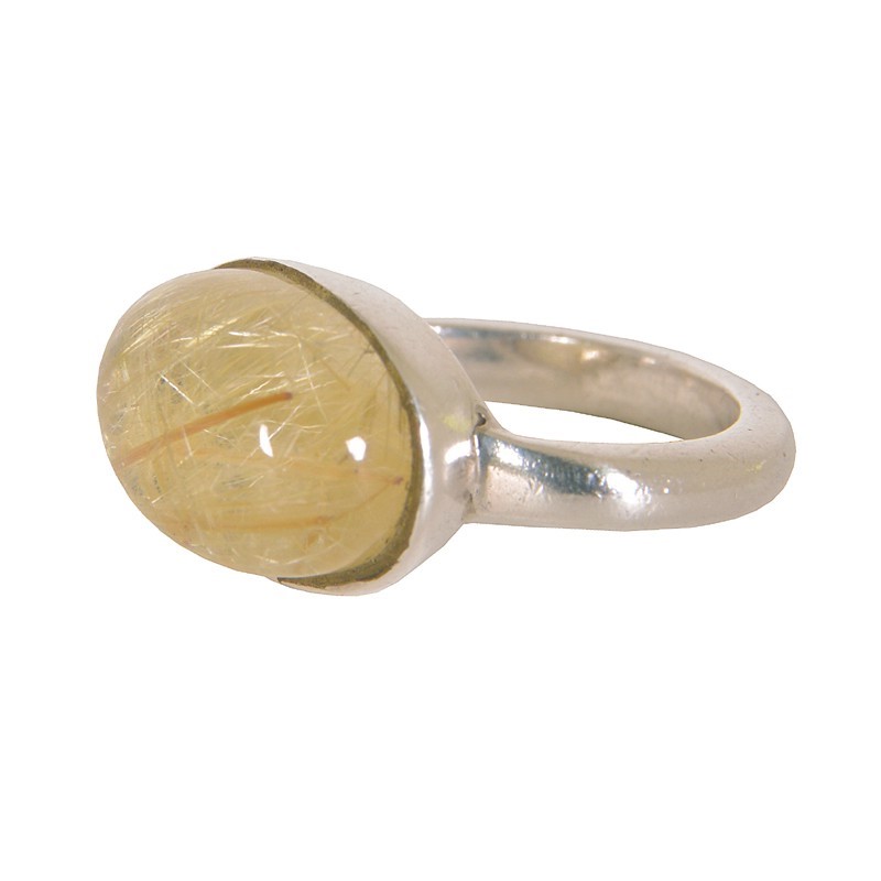Top Rutile Quartz Gemstone Ring 18K Gold Plated Jewelry 925 Sterling Silver for Women and Girl (VVJGR 12)