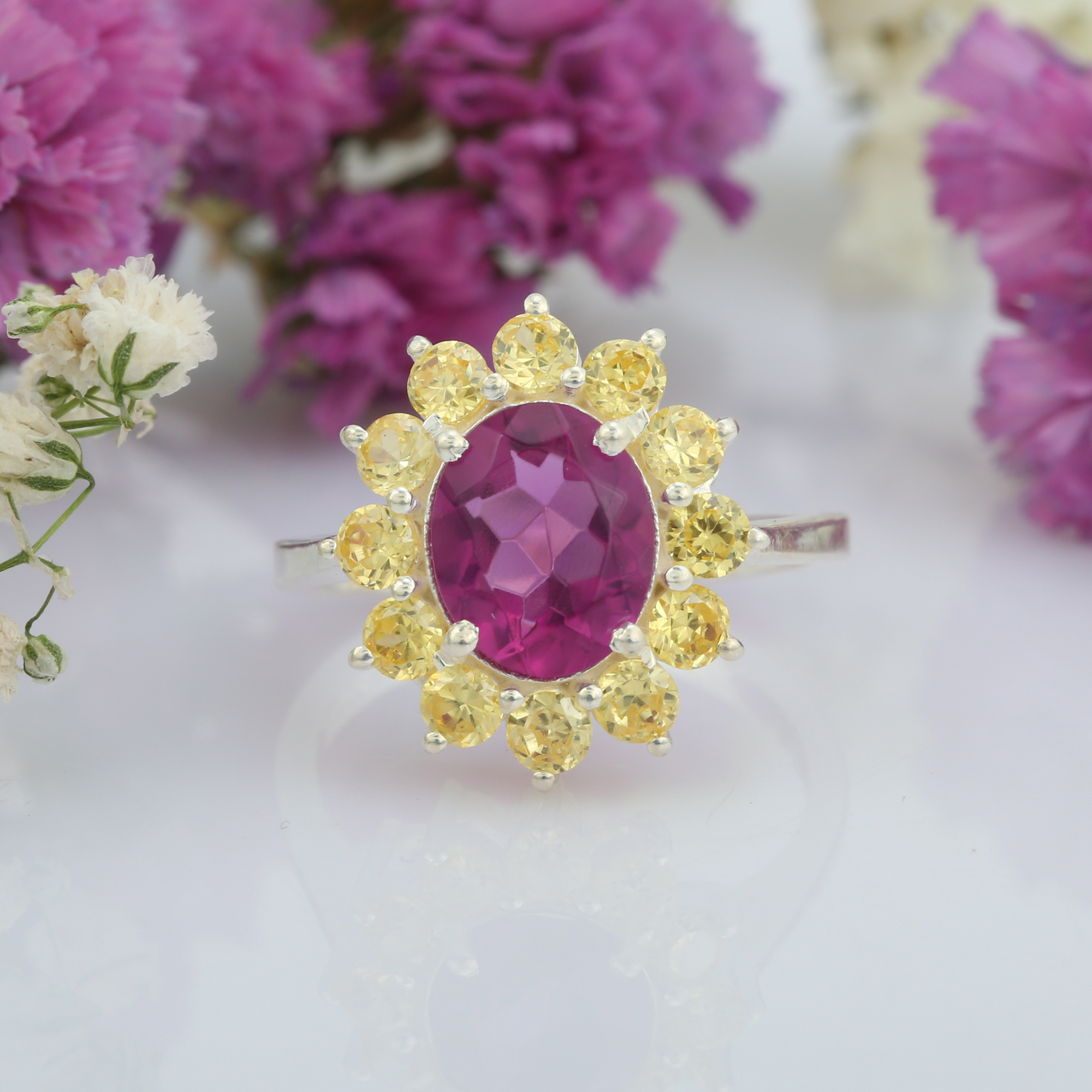 Top Fashionable Tourmaline and Hydro Citrine Gemstone Wedding Ring 925 Sterling Silver for Women and Girls (VVJGR 04)