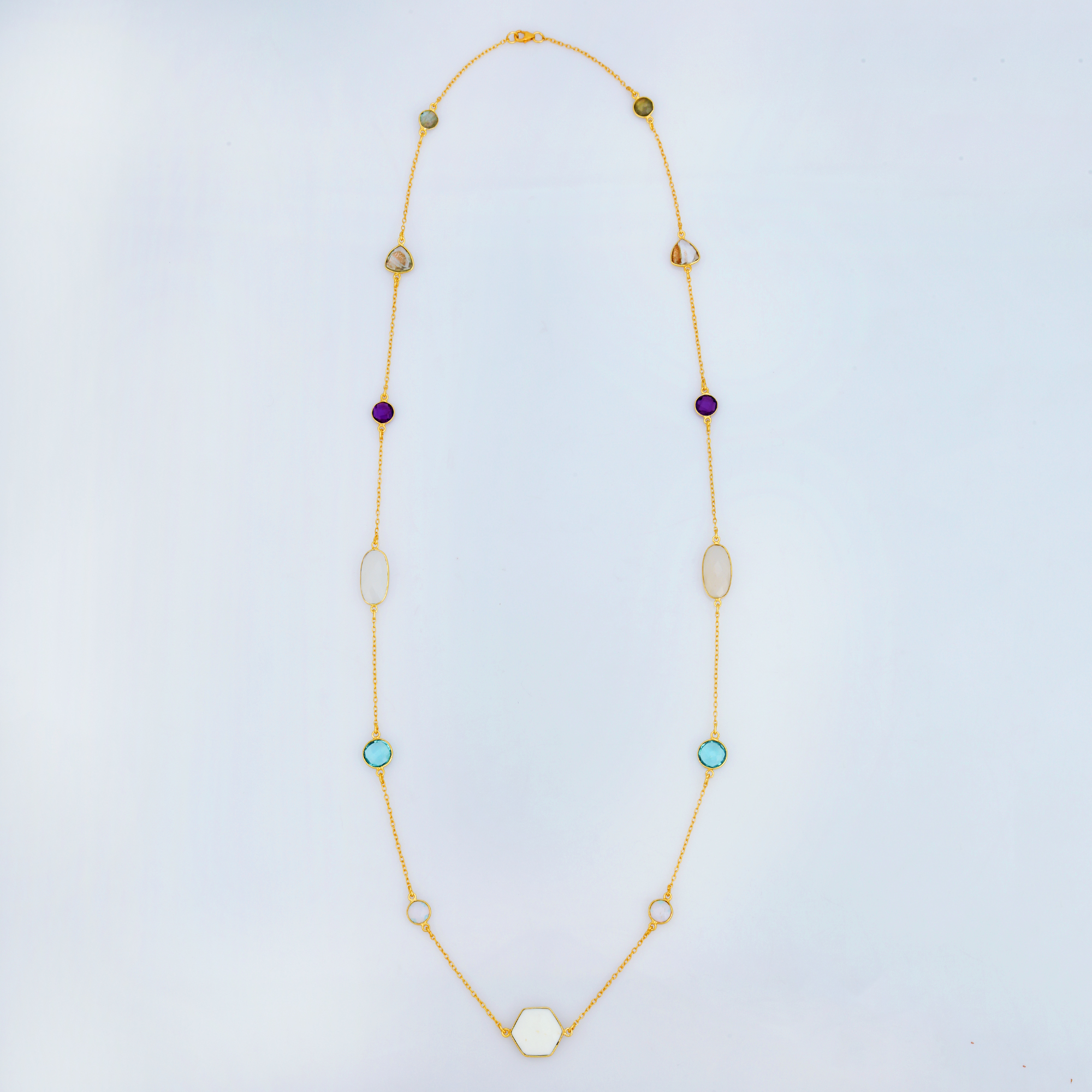 Top Trendy and Fashionable Multi Stones Chain Necklaces With 925 Sterling Silver for Women and Girls (VVJGN 08)