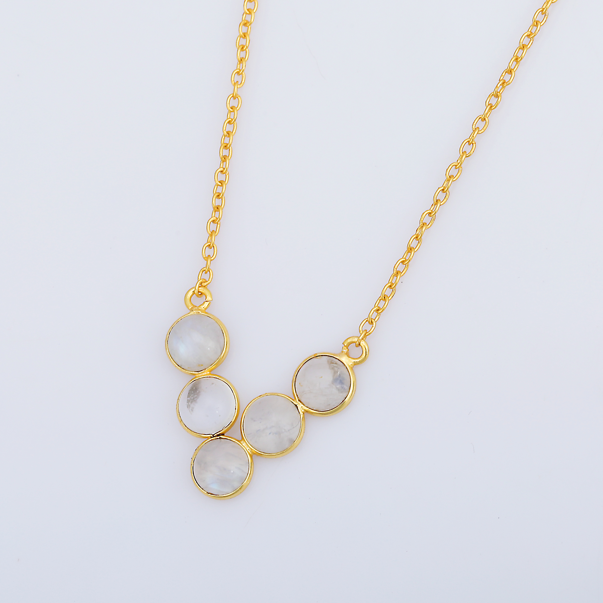 925 Sterling Silver Necklaces with Natural White Rainbow Gold Plated Pendant Chain Cute Style Luxury Accent (VVJGN 09)