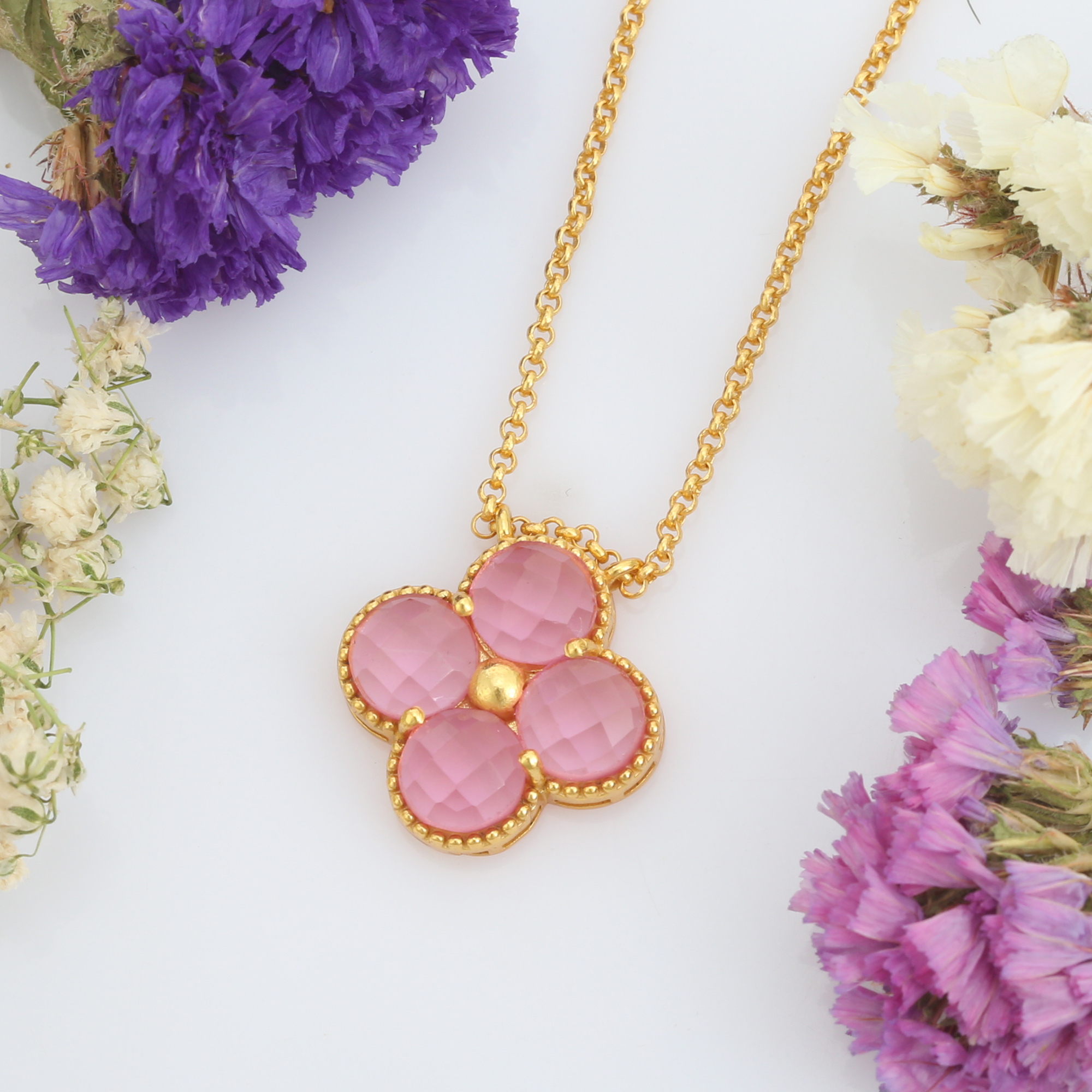 Hot Selling New Arrival Trendy Classic Pink Tourmaline Stone Necklace With 925 Sterling Silver for Women (VVJGN 17)