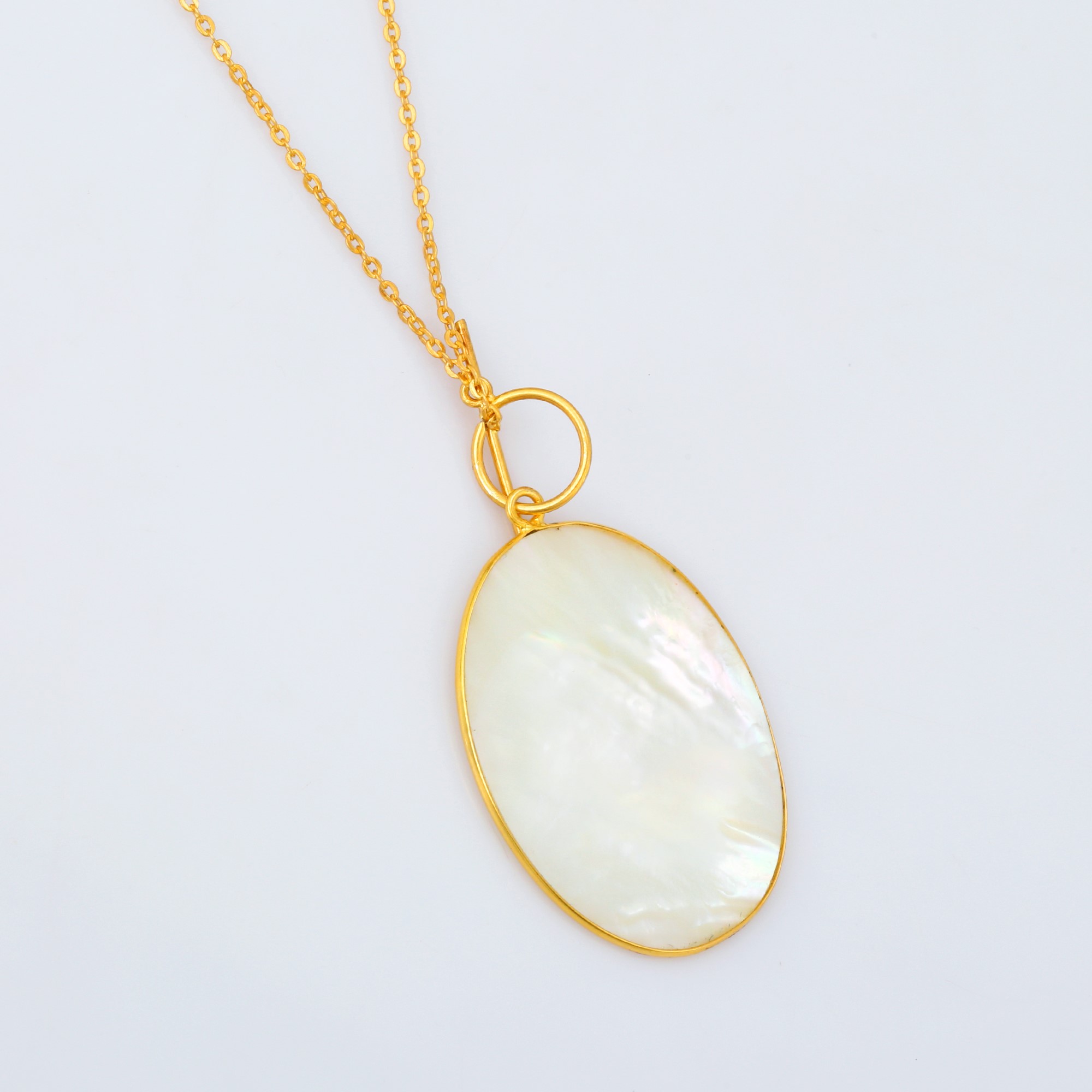 Natural White Pearl Pendent Necklaces With Chain 925 Sterling Silver 18k Gold Plated Necklaces (VVJGN 15)
