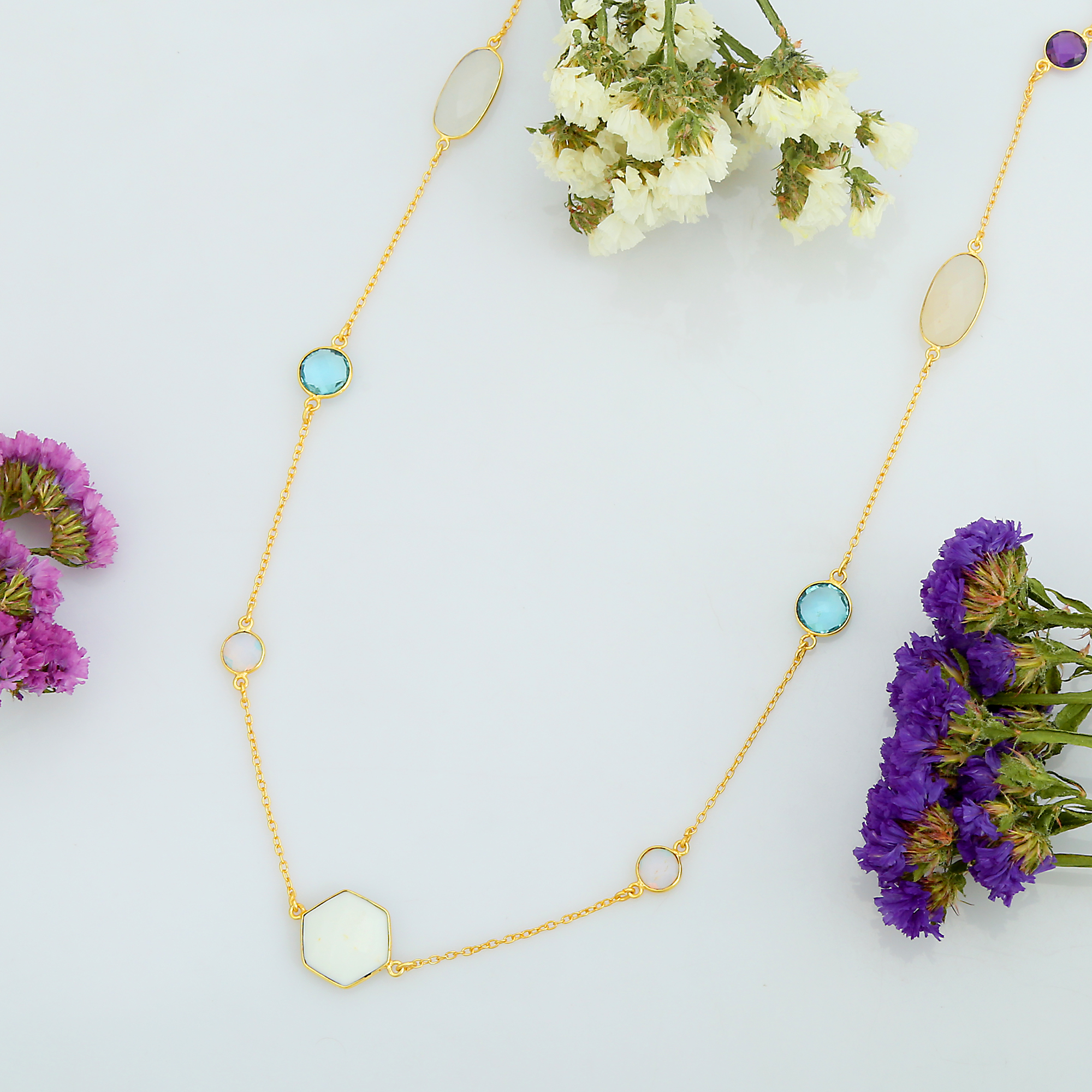 Top Trendy and Fashionable Multi Stones Chain Necklaces With 925 Sterling Silver for Women and Girls (VVJGN 08)