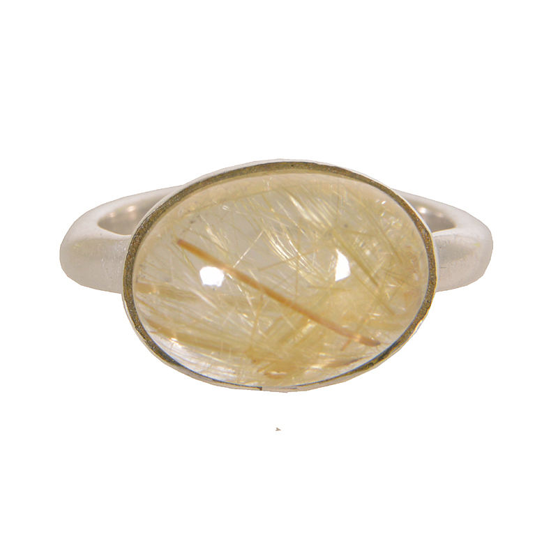 Top Rutile Quartz Gemstone Ring 18K Gold Plated Jewelry 925 Sterling Silver for Women and Girl (VVJGR 12)