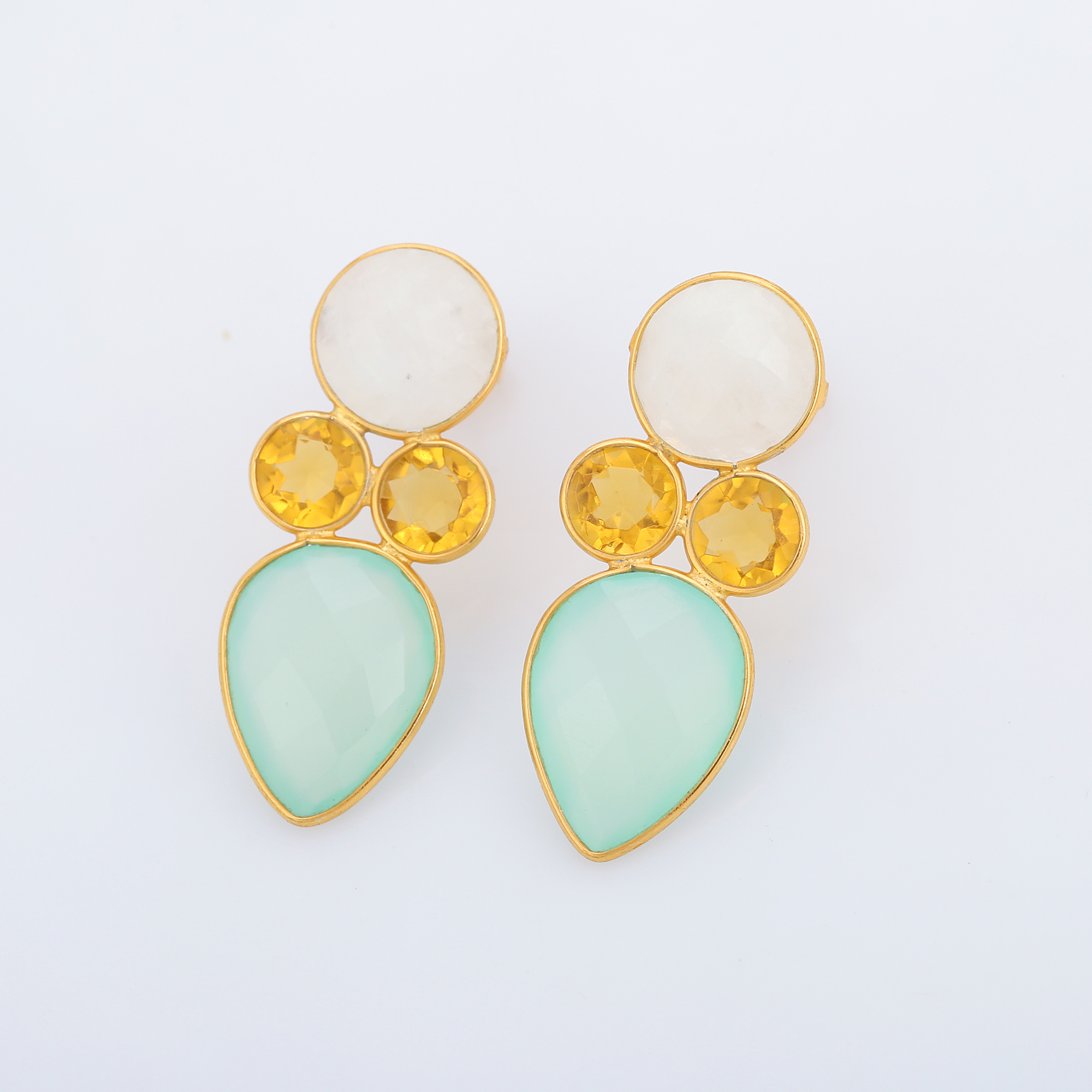 Natural White Rainbow Citrine Aqua Chalcedony Fancy Earrings 18K Gold Plated Handmade Jewelry for Women and Girls (VVJGE 32)