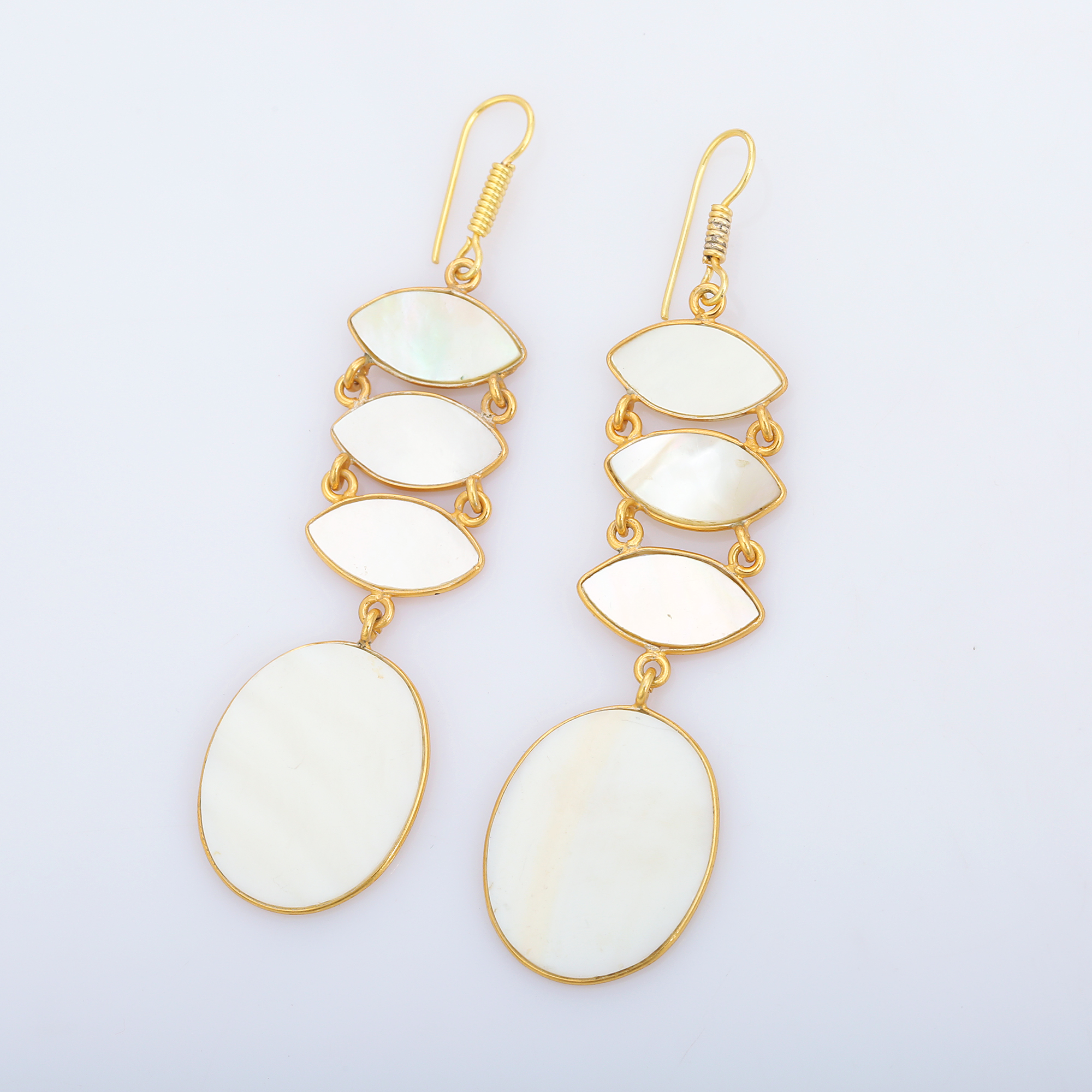 Natural Semiprecious Mother of Pearl Stone Fancy Design Lovely Shape Earring Gold Plated Long Earring for Girls and Women (VVJGE 41)