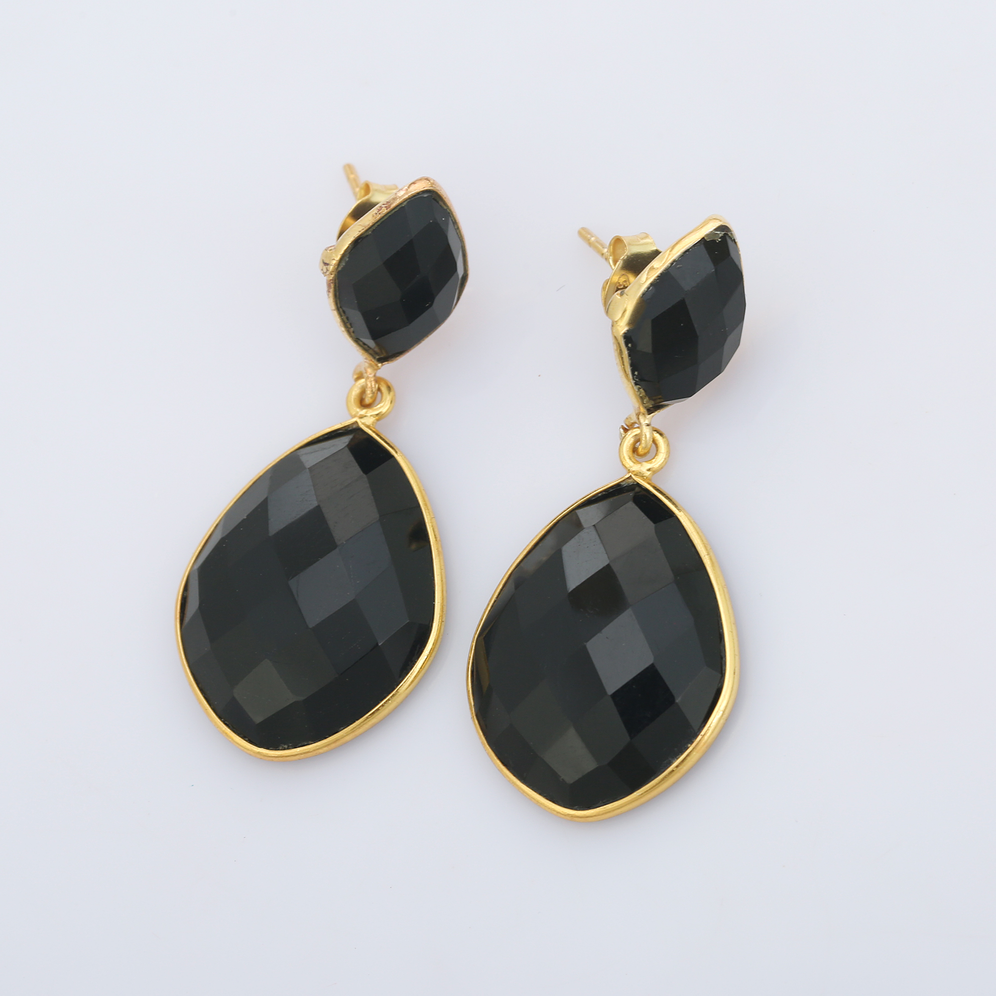 Gold Plated Fashion Drop Earrings for Girls and Women Beautiful Forever Fancy Design With Natural Black Chalcedony Gemstone (VVJGE 36)