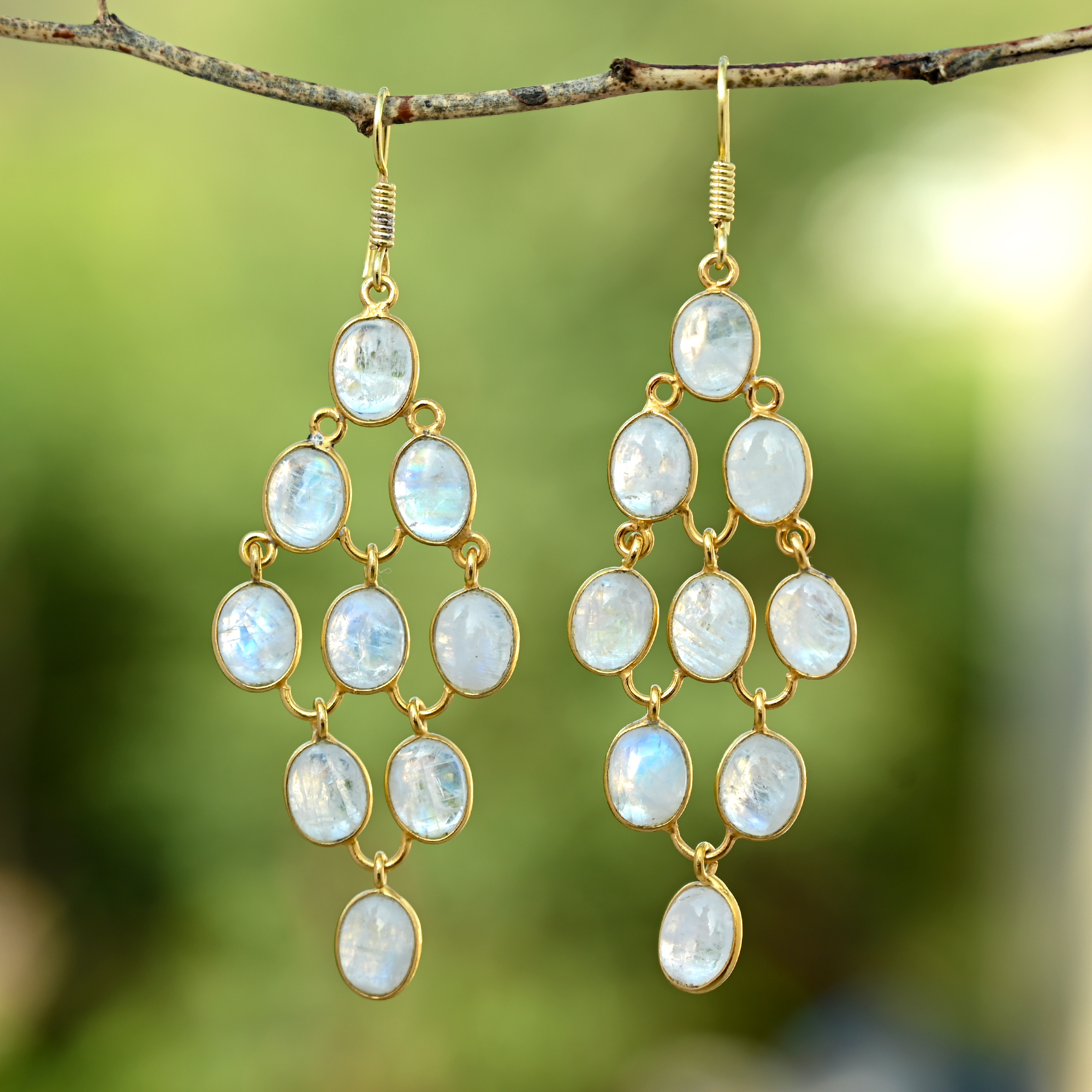 Natural White Rainbow Long Drop Earrings 18K Gold Plated Fashion Handmade Jewelry for Women and Girls (VVJGE 28)