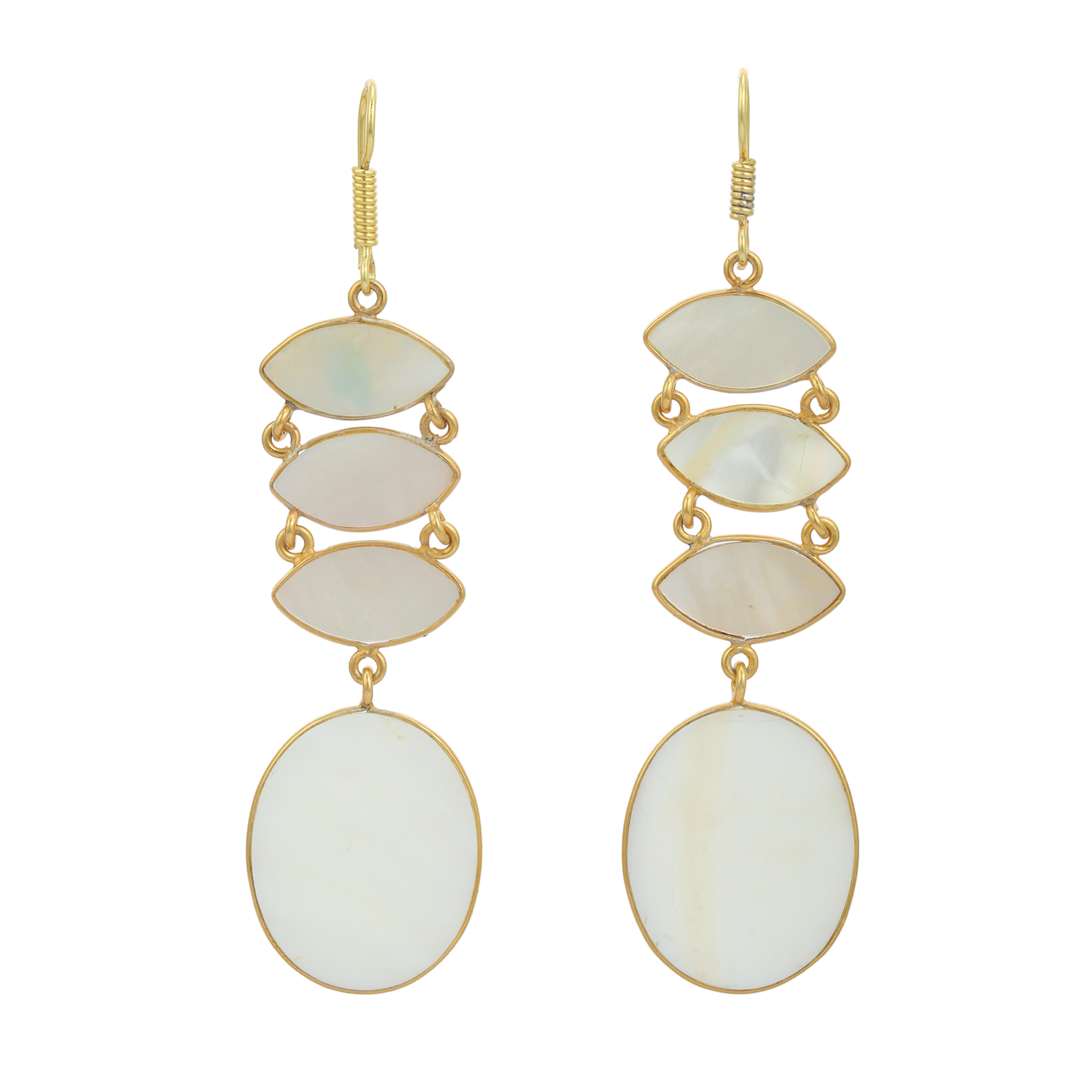 Natural Semiprecious Mother of Pearl Stone Fancy Design Lovely Shape Earring Gold Plated Long Earring for Girls and Women (VVJGE 41)