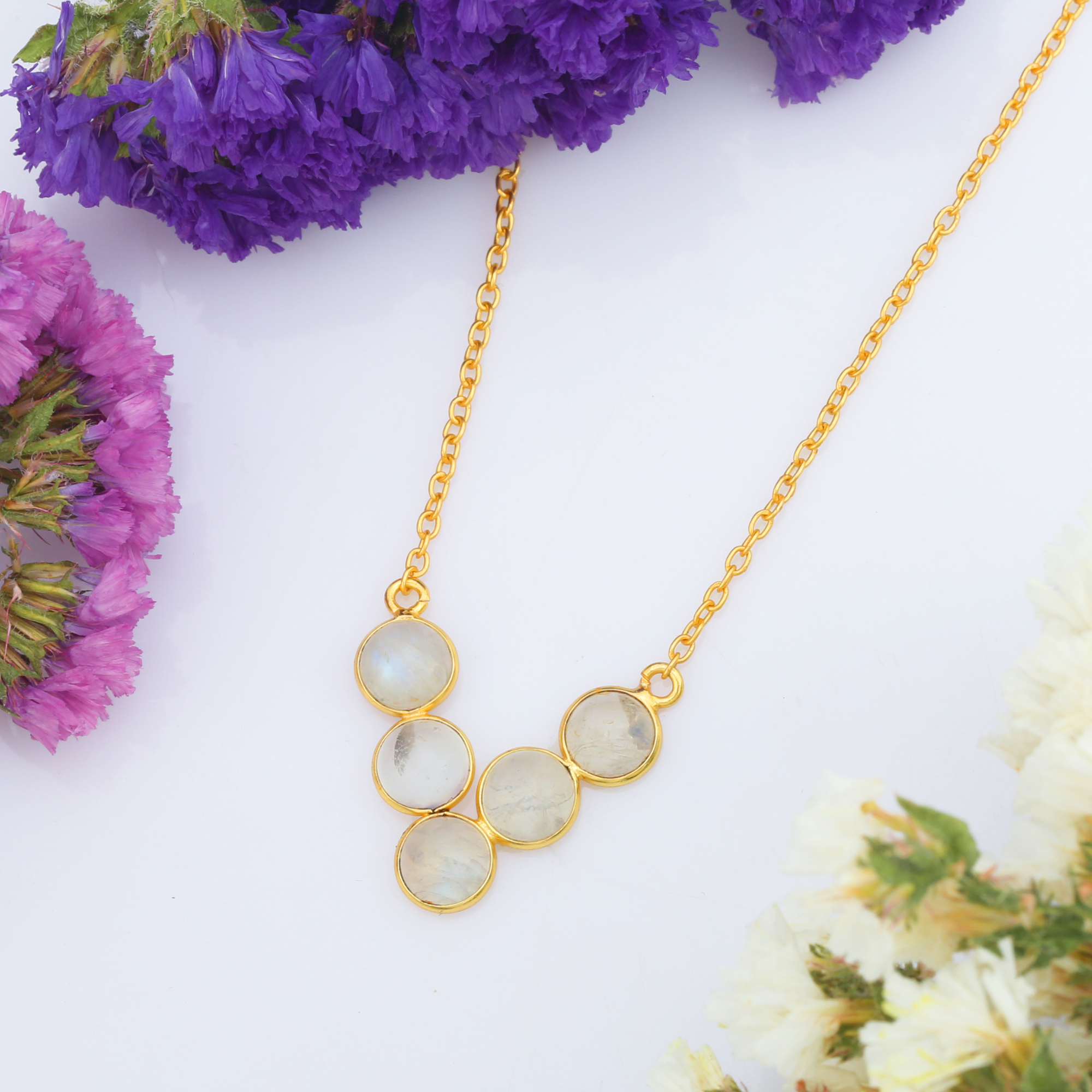 925 Sterling Silver Necklaces with Natural White Rainbow Gold Plated Pendant Chain Cute Style Luxury Accent (VVJGN 09)