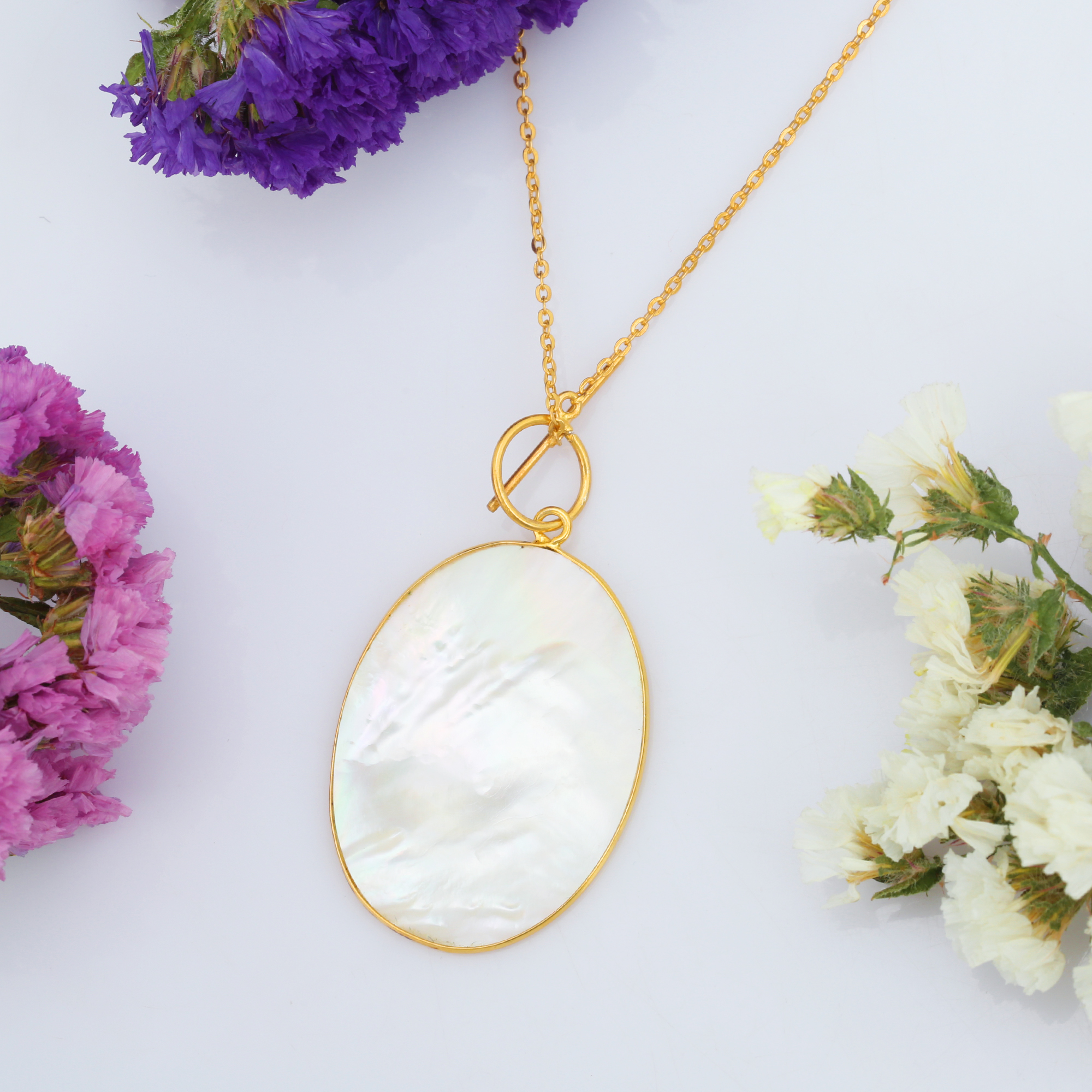 Natural White Pearl Pendent Necklaces With Chain 925 Sterling Silver 18k Gold Plated Necklaces (VVJGN 15)