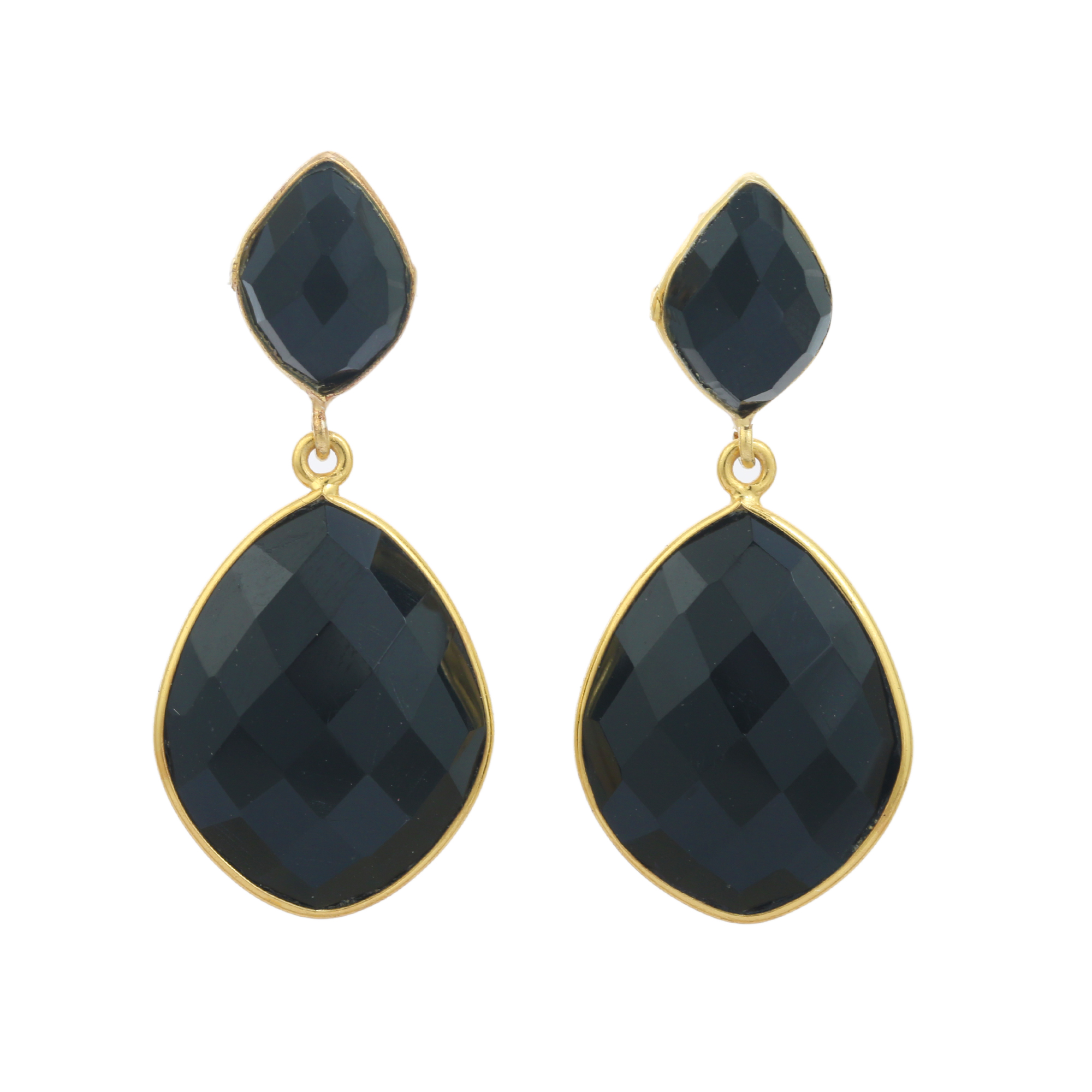 Gold Plated Fashion Drop Earrings for Girls and Women Beautiful Forever Fancy Design With Natural Black Chalcedony Gemstone (VVJGE 36)