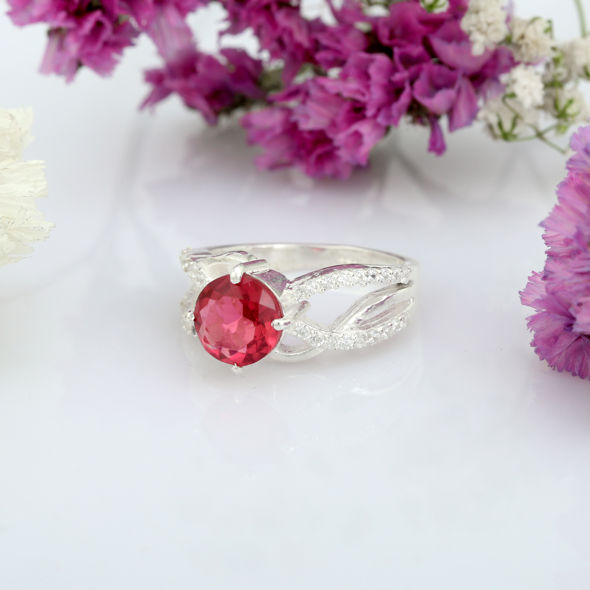 Top High Quality Cute Pink Tourmaline Zircon 925 Sterling Silver Wedding Ring for Women and Girls (VVJGR 11)