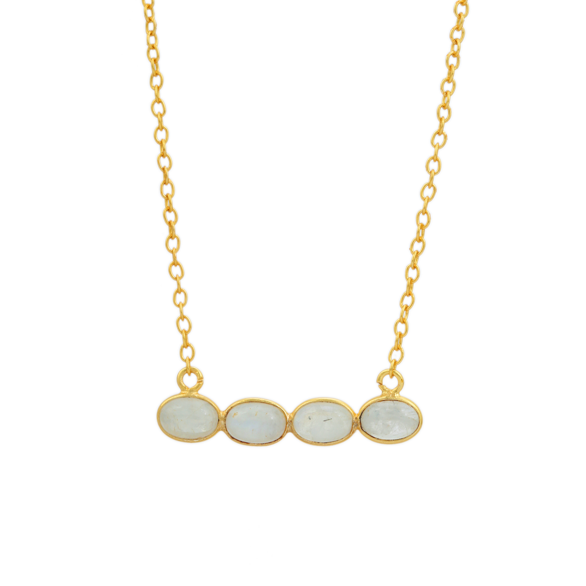 New Arrivals Rainbow Moonstone 925 Sterling Silver 18k Gold Plated Necklace Pendant With Necklace (VVJGN 14)