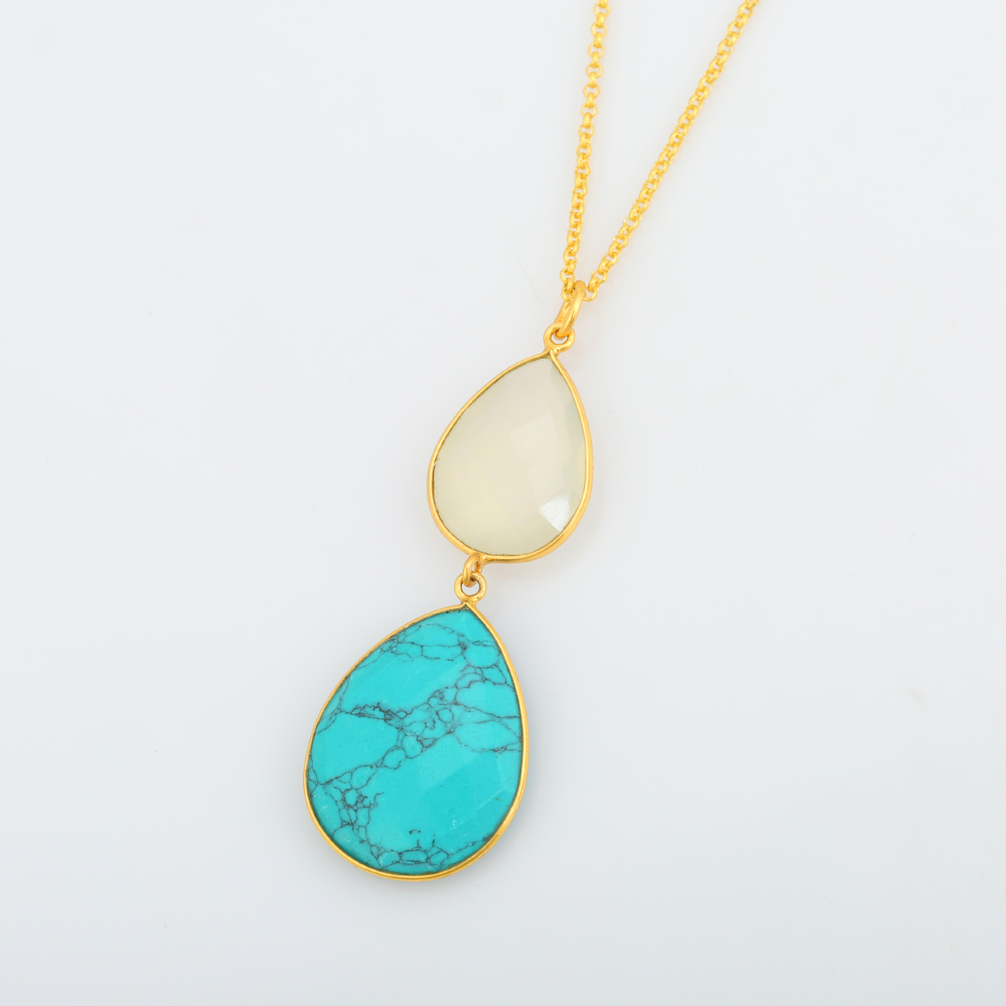 Top Fashion Jewelry Necklaces Natural White Chalcedony Turquois Gemstone Fine Jewelry for Lovers (VVJGN 12)