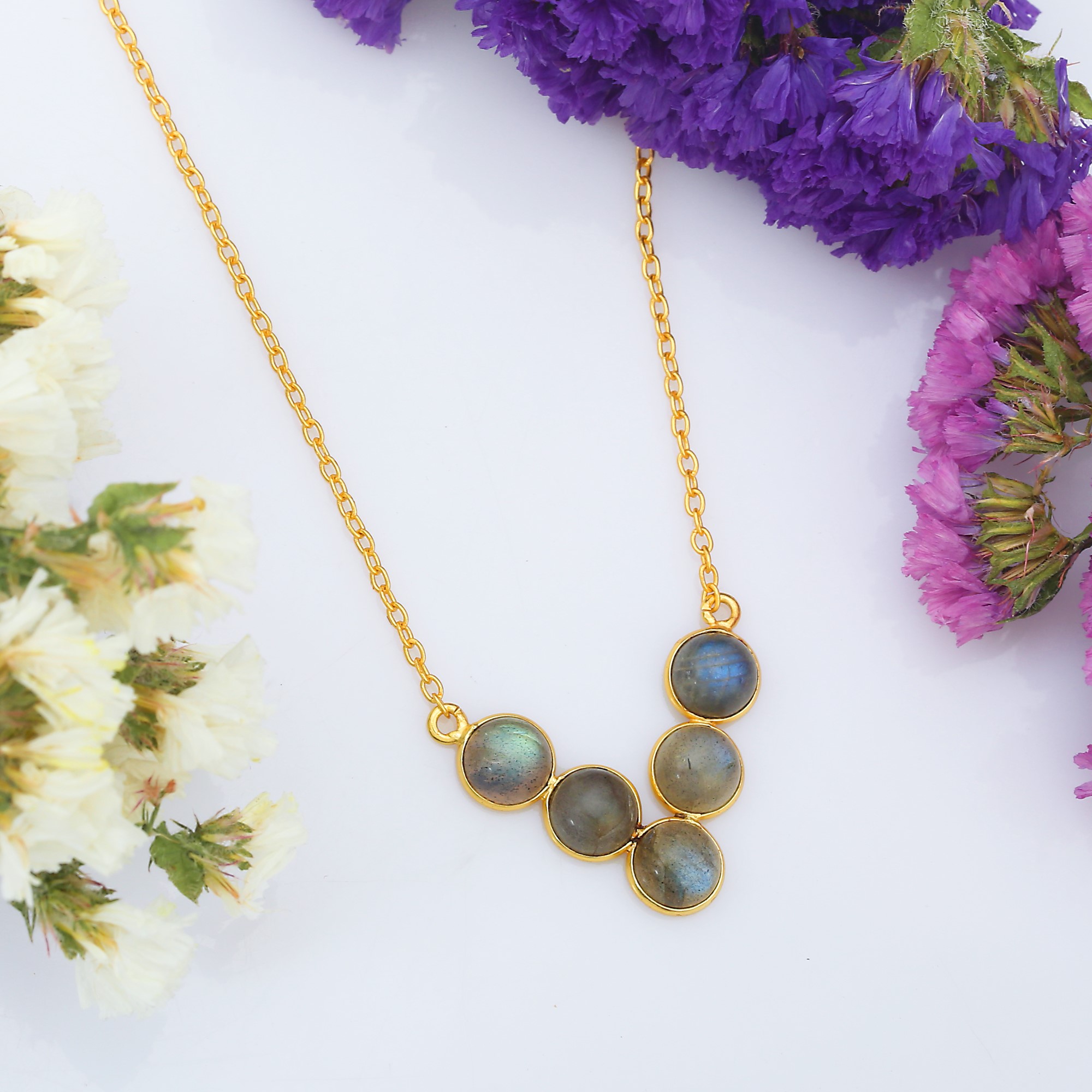 18k Gold Plated Necklace Labradorite With Chain Party Wear 925 Sterling Silver Pendant Necklace (VVJGN 10)