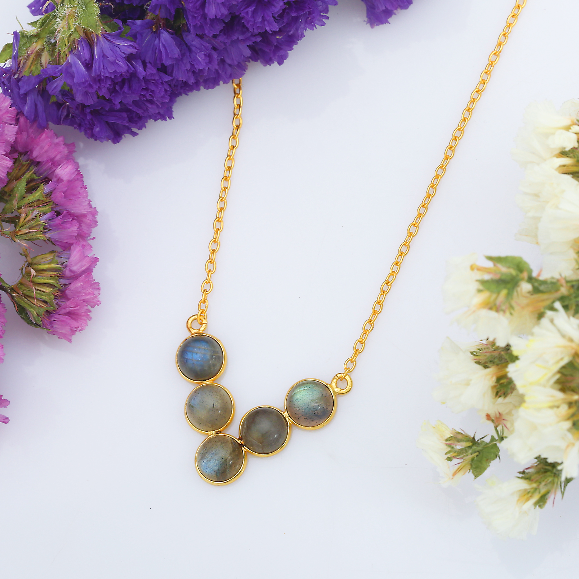 18k Gold Plated Necklace Labradorite With Chain Party Wear 925 Sterling Silver Pendant Necklace (VVJGN 10)