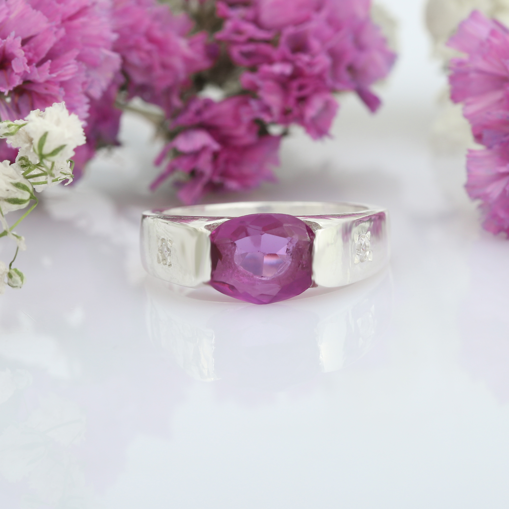 Top Hydro Pink Tourmaline and CZ Ring 925 Sterling Silver for Women and Girl Silver Plated Ring (VVJGR 06)