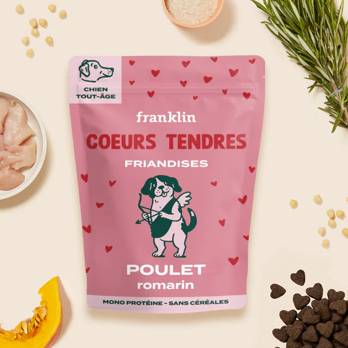 Friandises de saint valentin poulet/thym pour chiens 