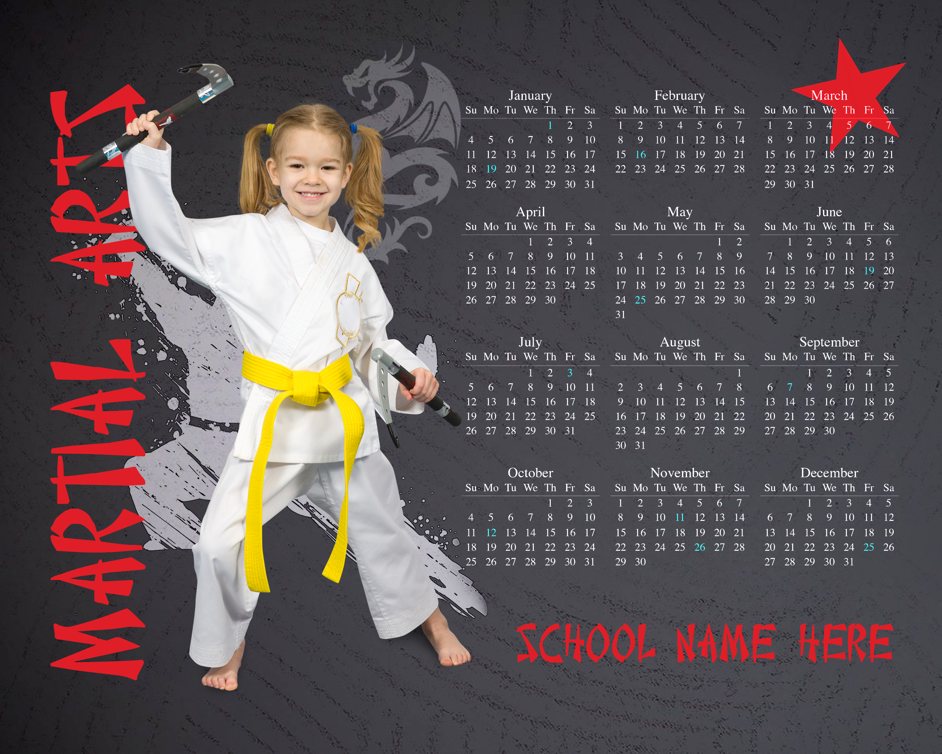 K 8x10 Calendar Print