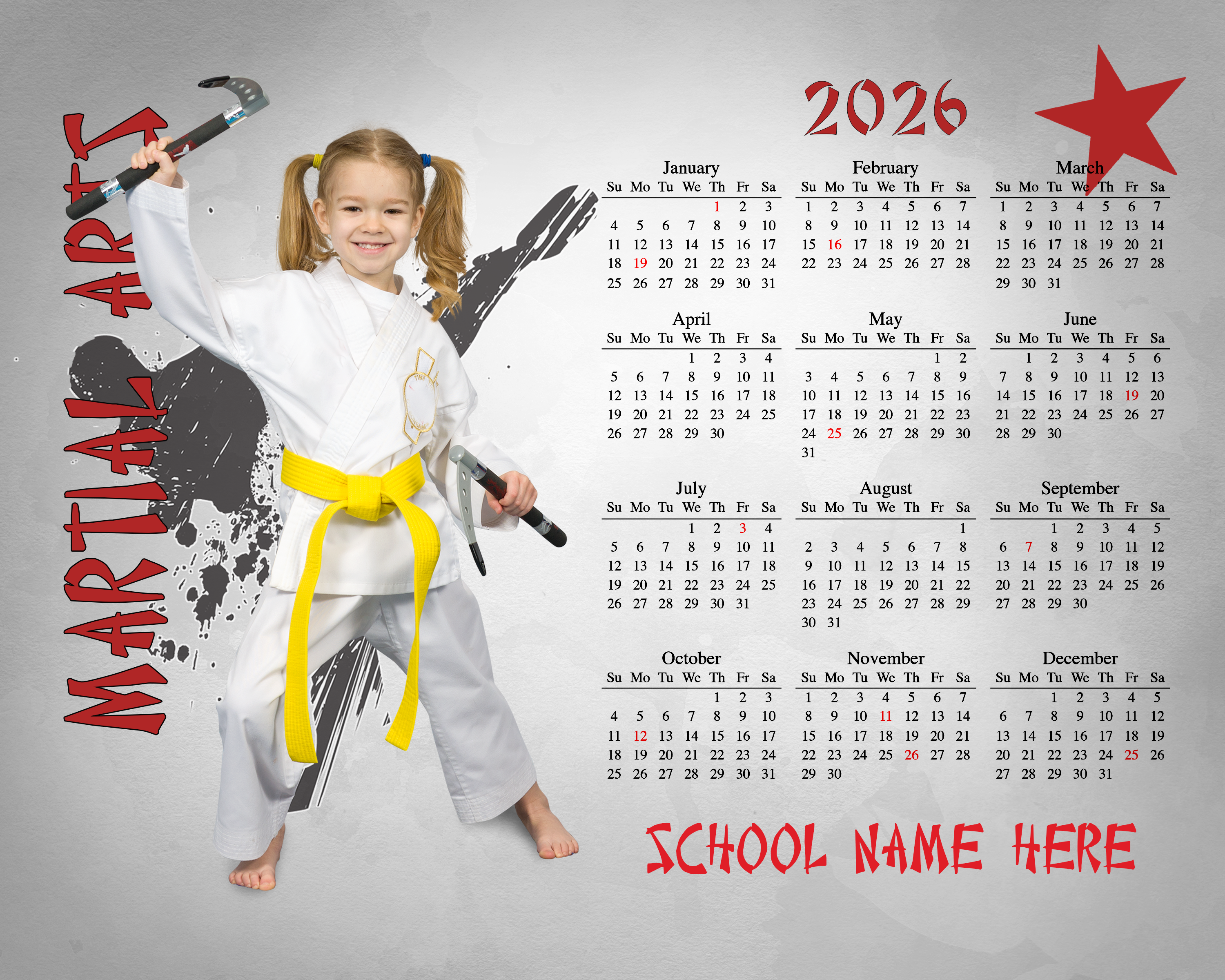 K 8x10 Calendar Print