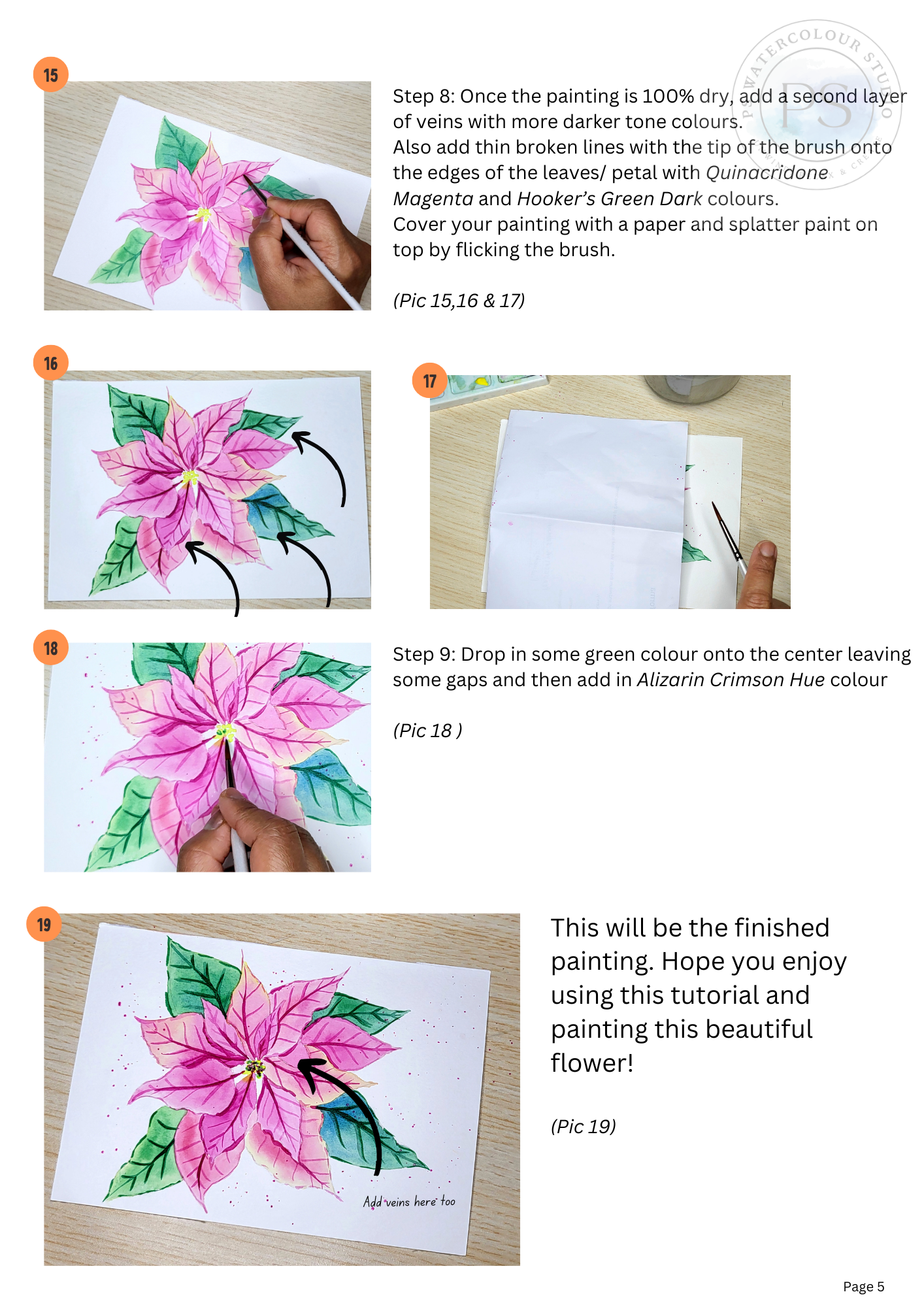 Step- by- Step Watercolor Workbook for Beginners: Poinsettia Flower Lesson | Art download/Ebook  Painting Lesson| Watercolor Tutorial