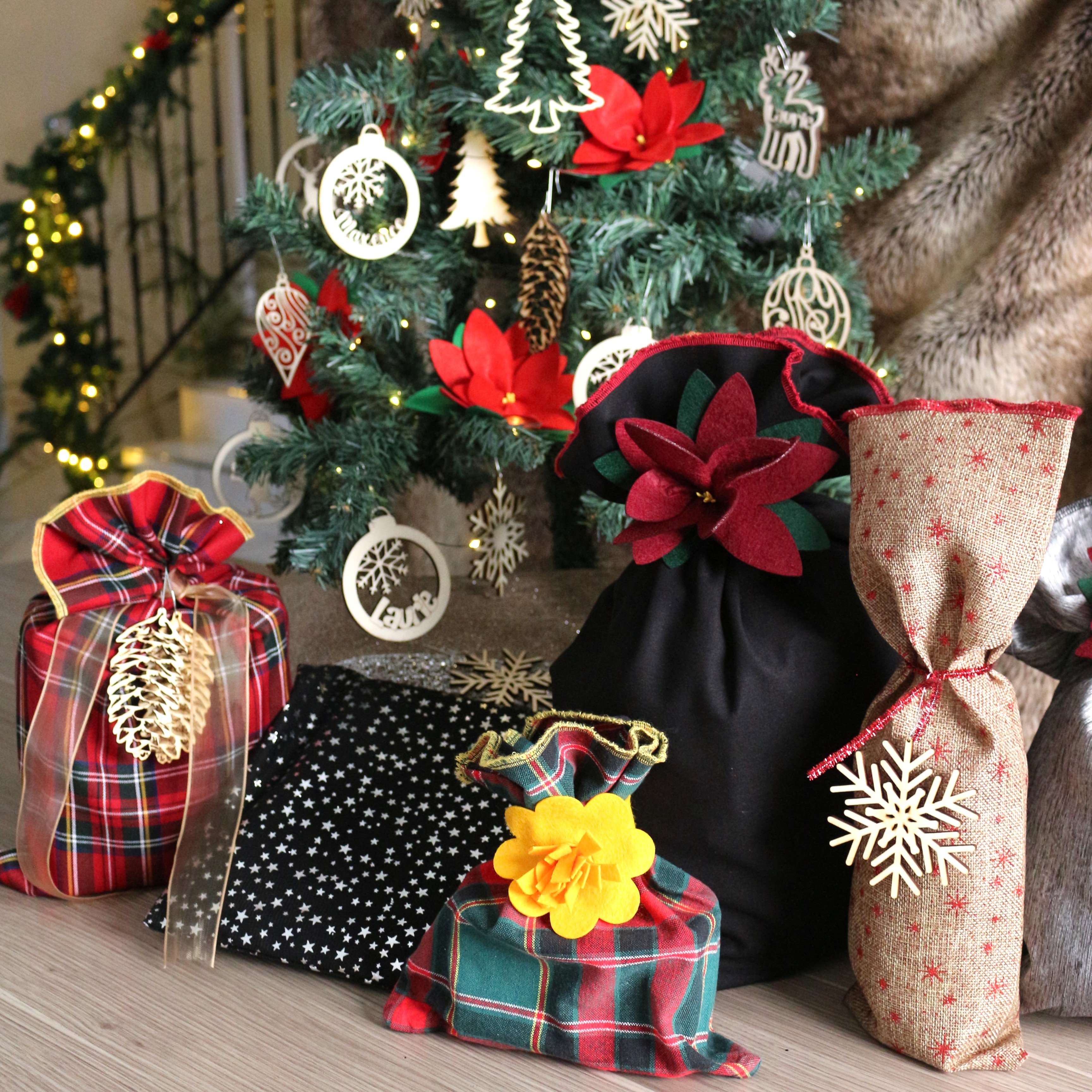 Sac cadeau en tissu écossais