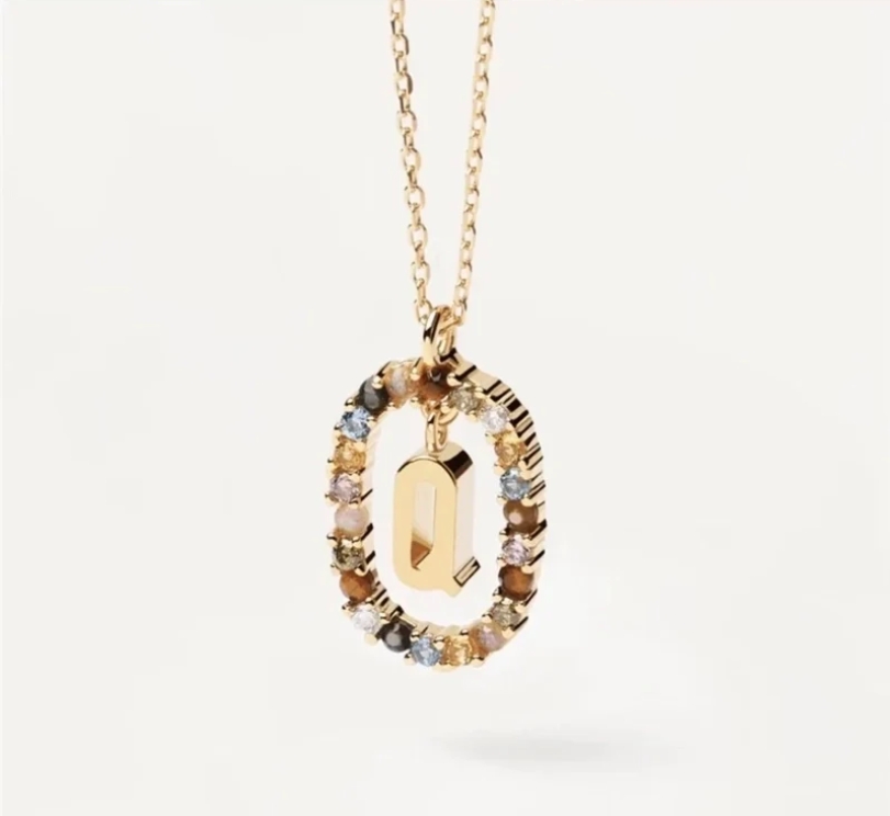 Gold Pendant Necklace with Initial 'Q'