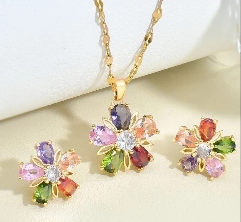 Floral Gemstone Jewelry Set