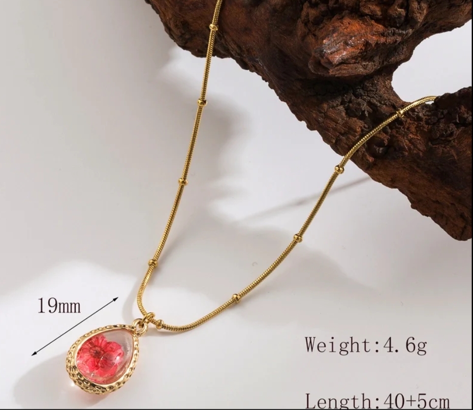 Gold Necklace with Pink Pendant