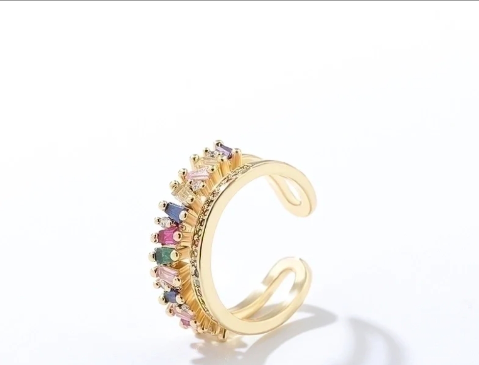 Gold Adjustable Ring with Multicolored Stones
