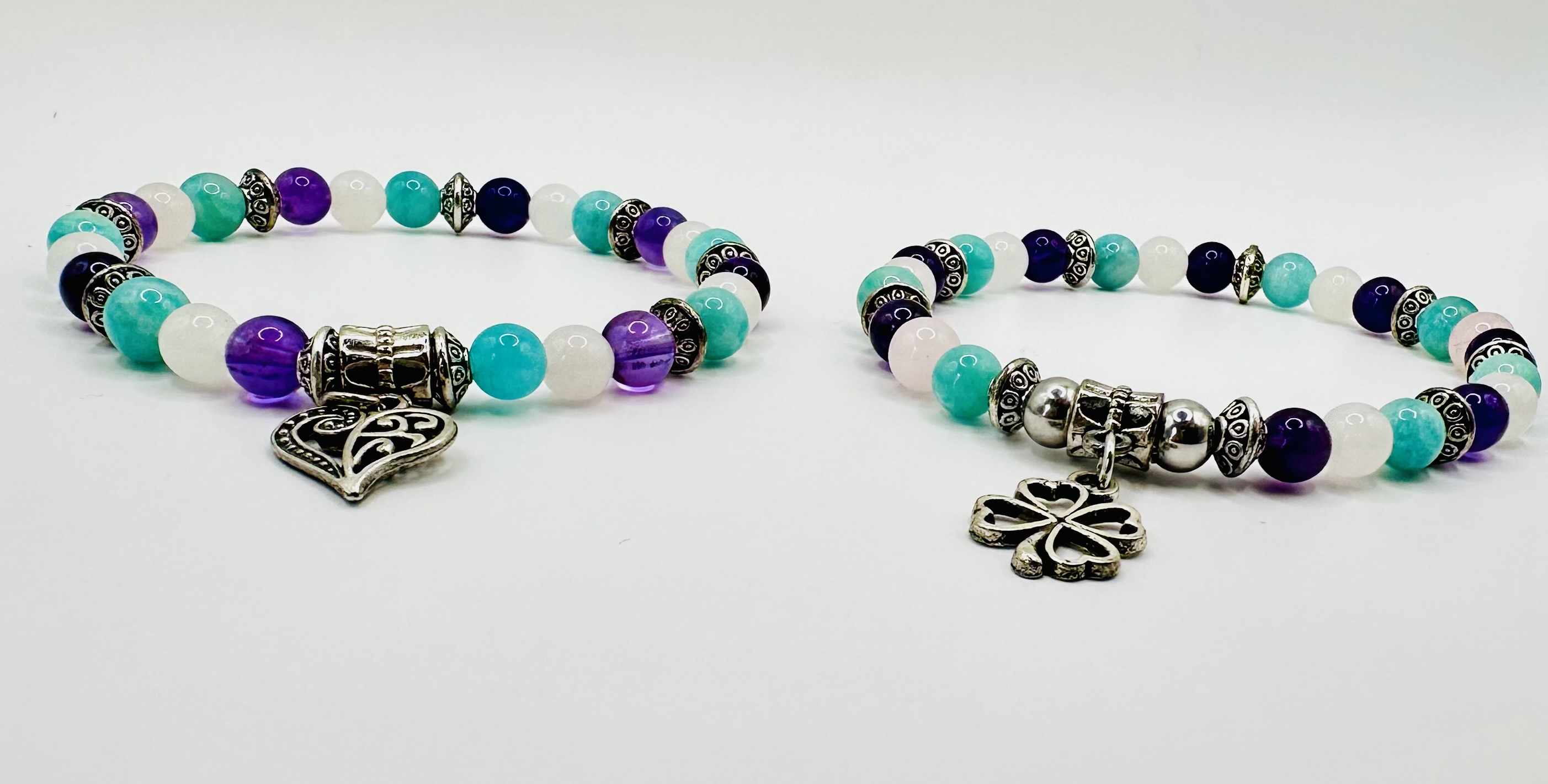 Bracelet améthyste, quartz rose et amazonite