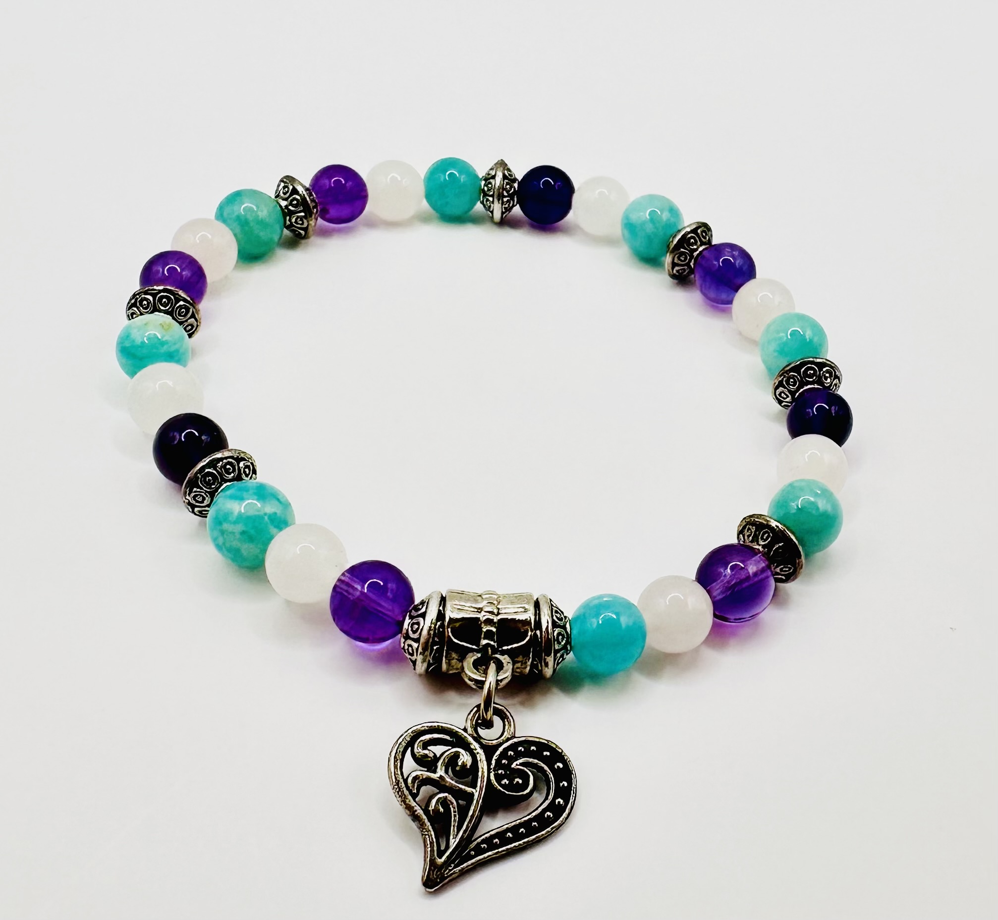 Bracelet améthyste, quartz rose et amazonite