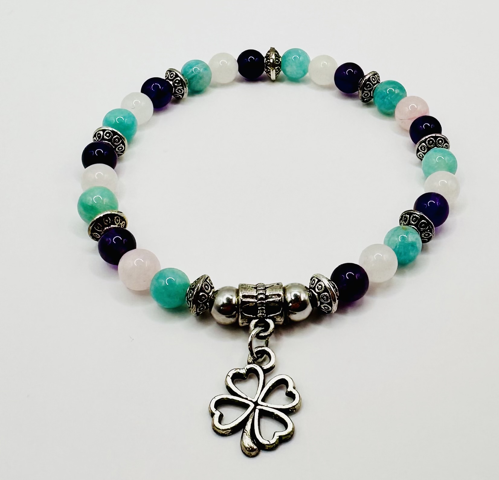 Bracelet améthyste, quartz rose et amazonite