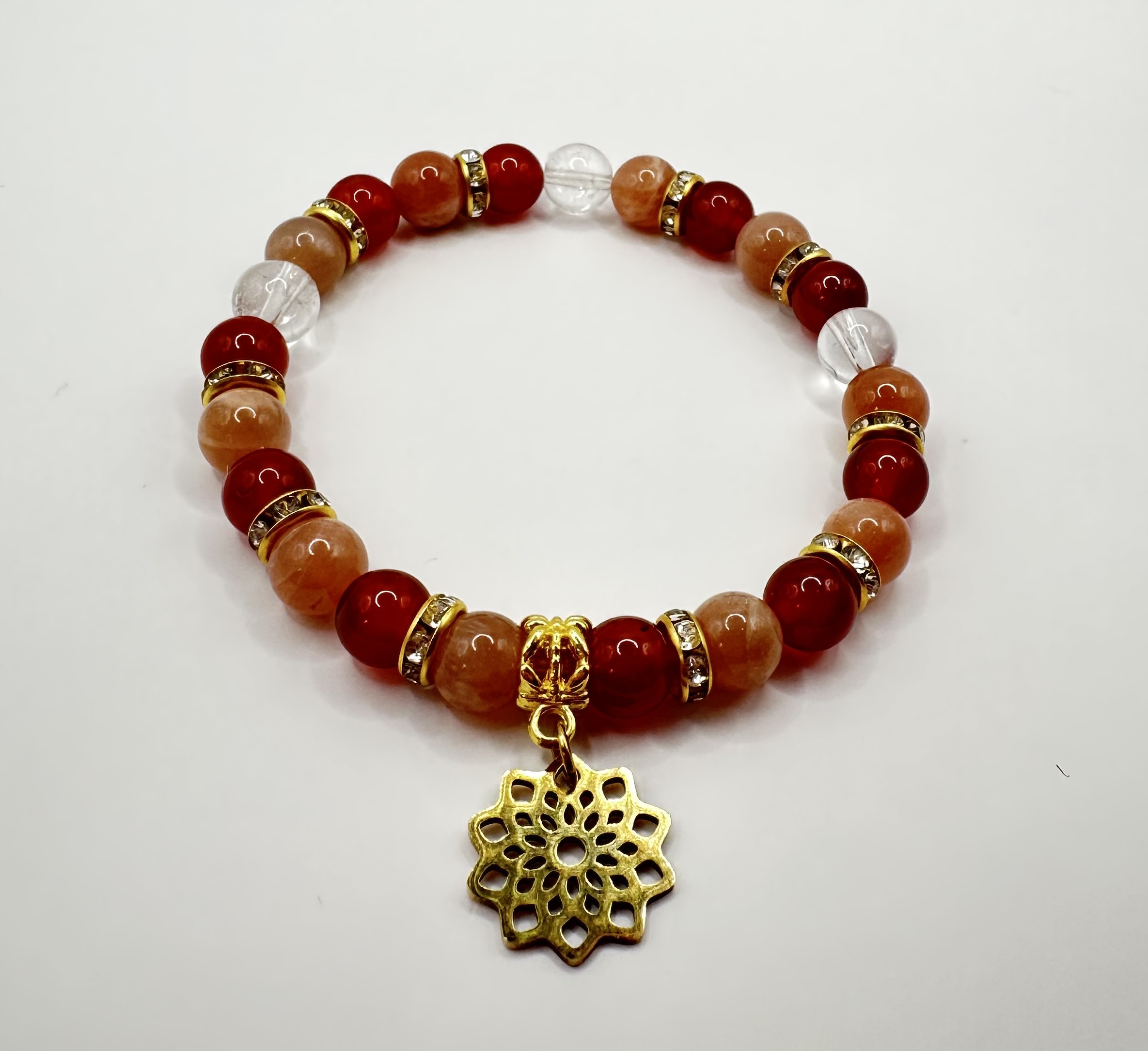 Bracelet pierre de soleil, cornaline et cristal de roche