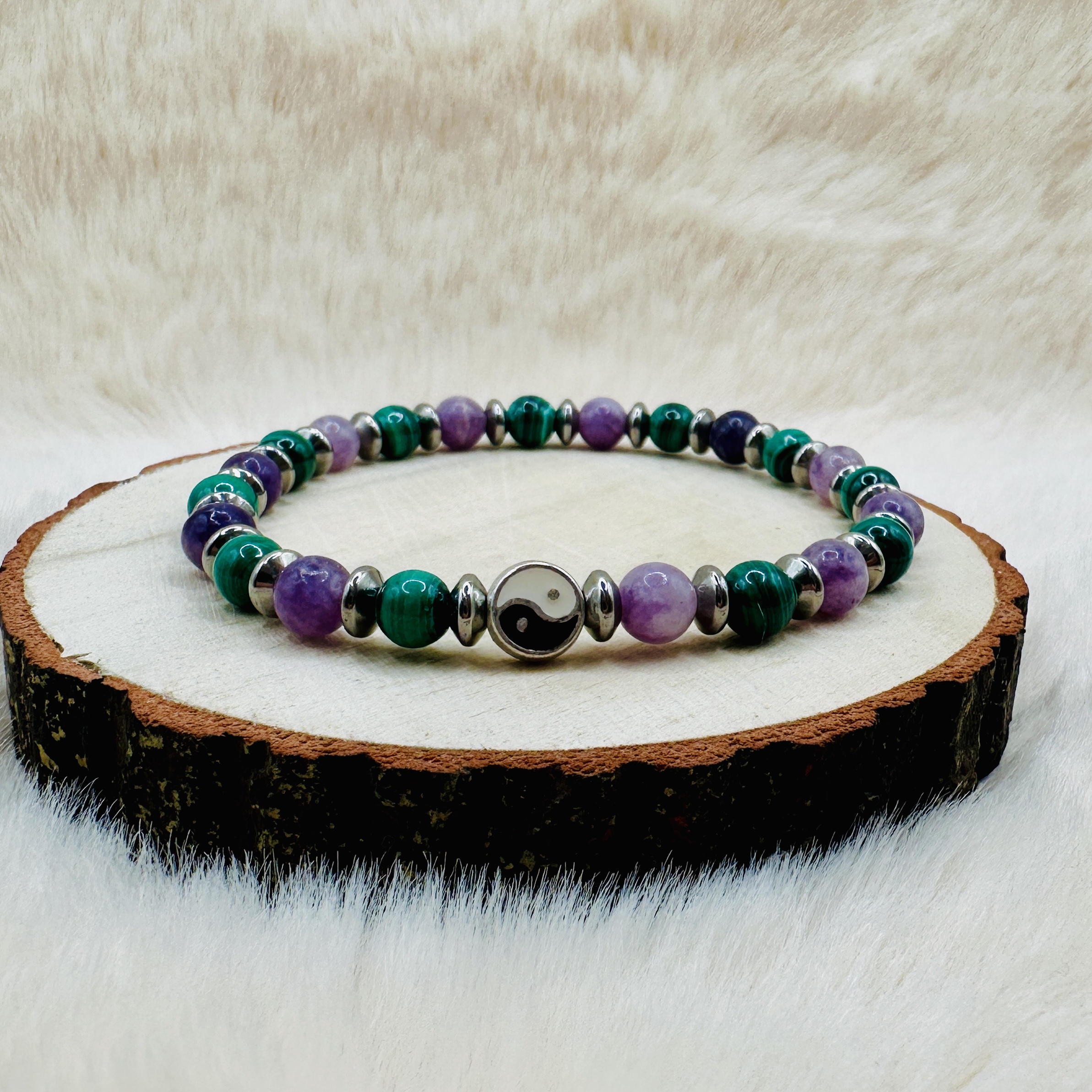 Bracelet Kunzite et malachite