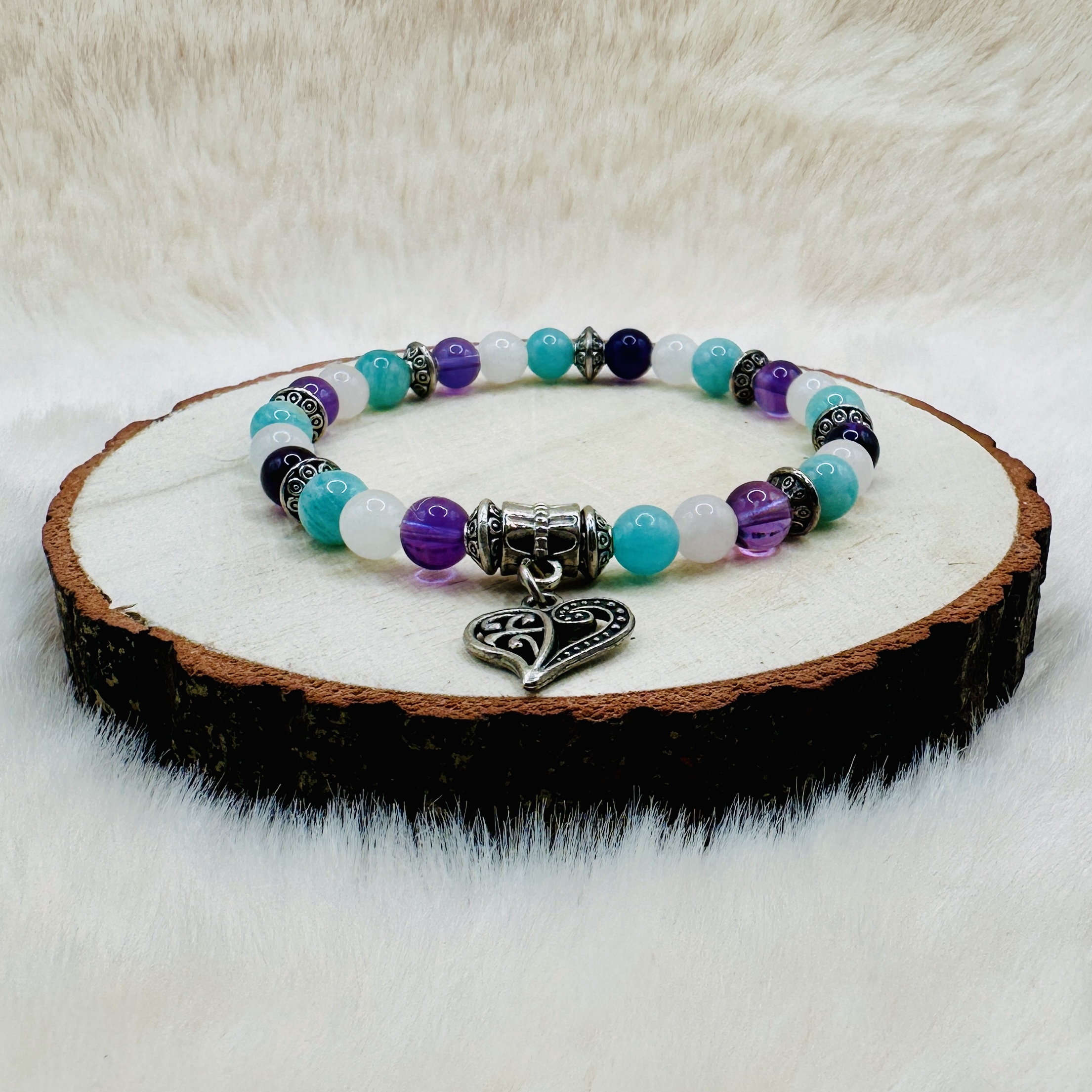 Bracelet Amazonite, Améthyste et Quartz rose