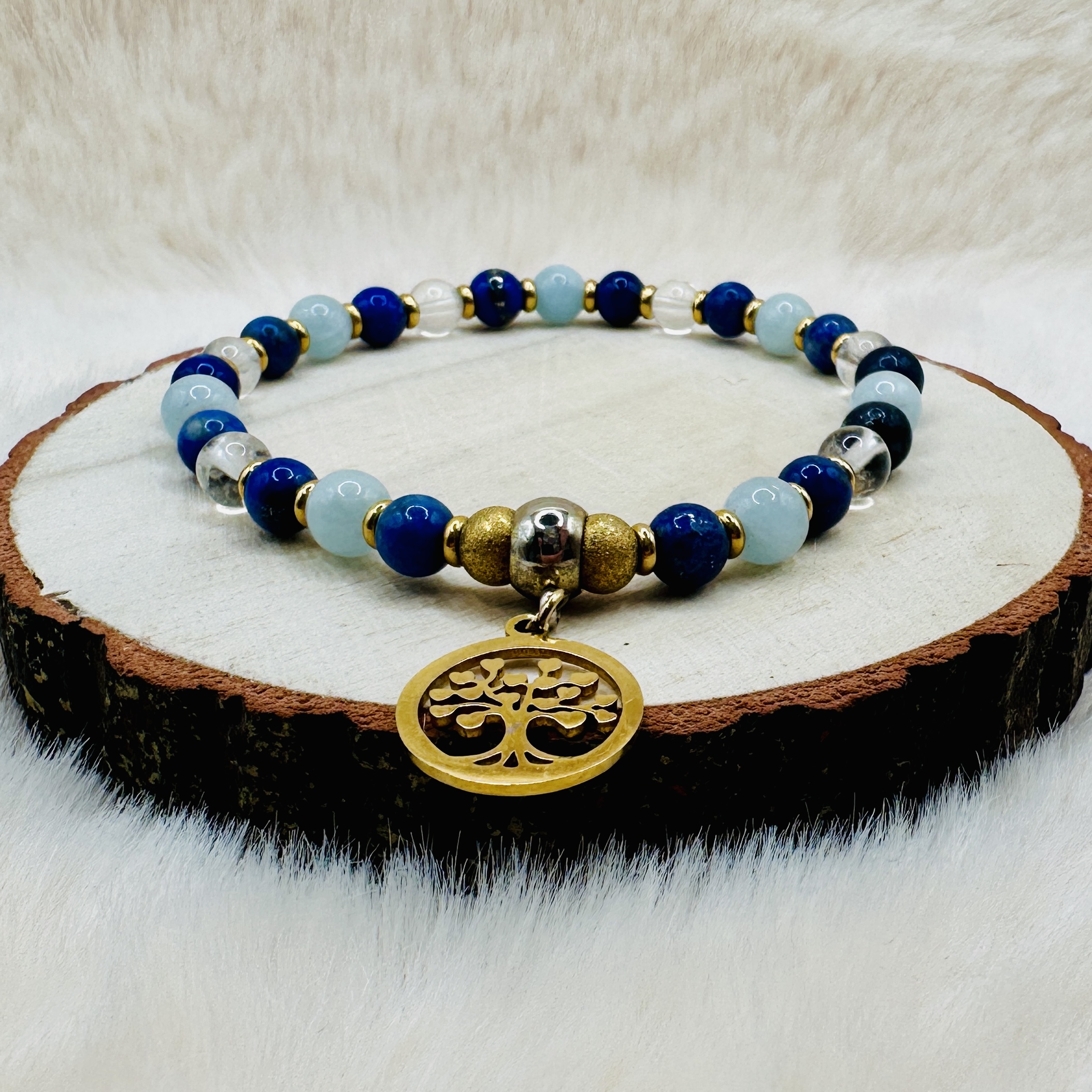 Bracelet Lapis-lazuli, aigue marine et cristal de roche