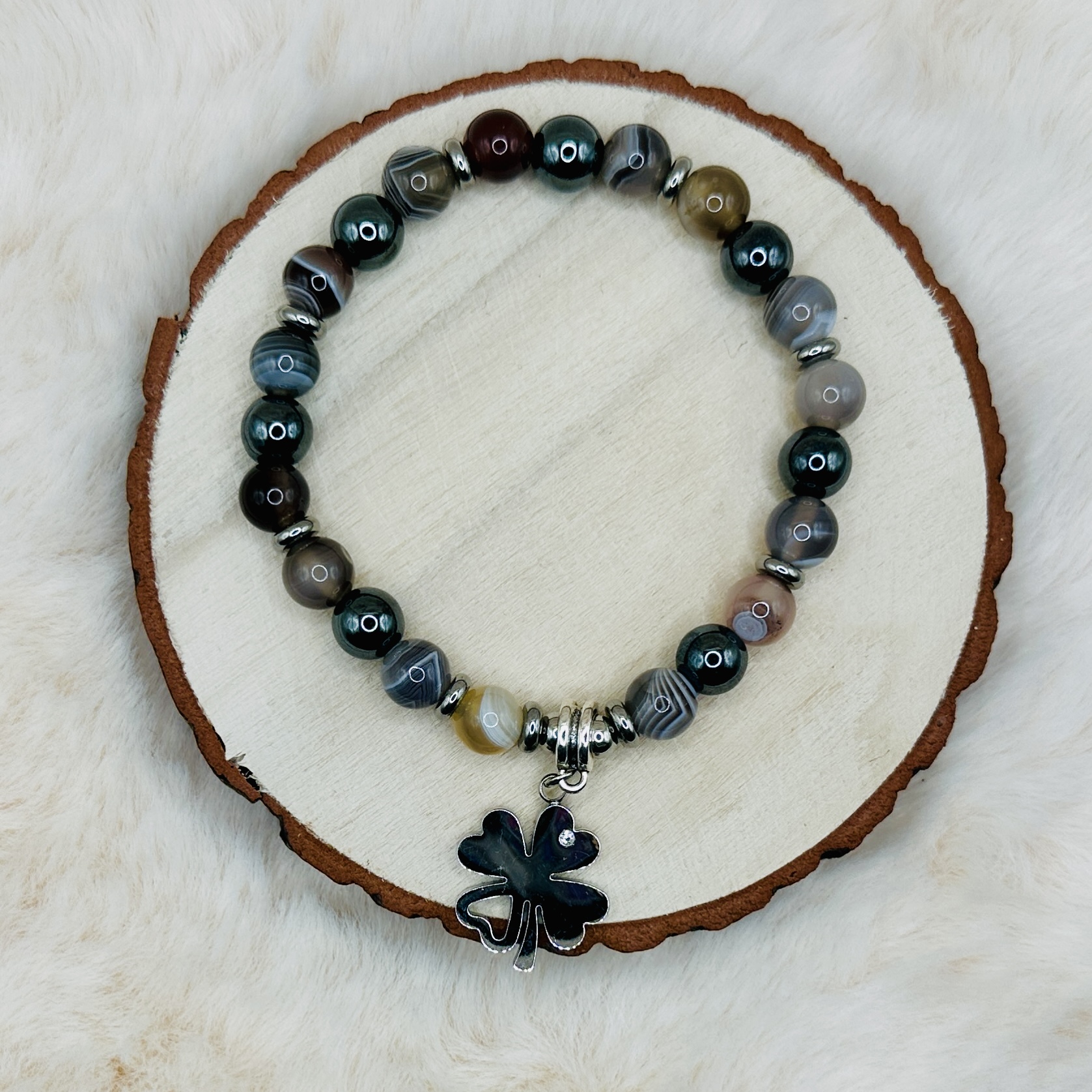 Bracelet agate botswana et hématite