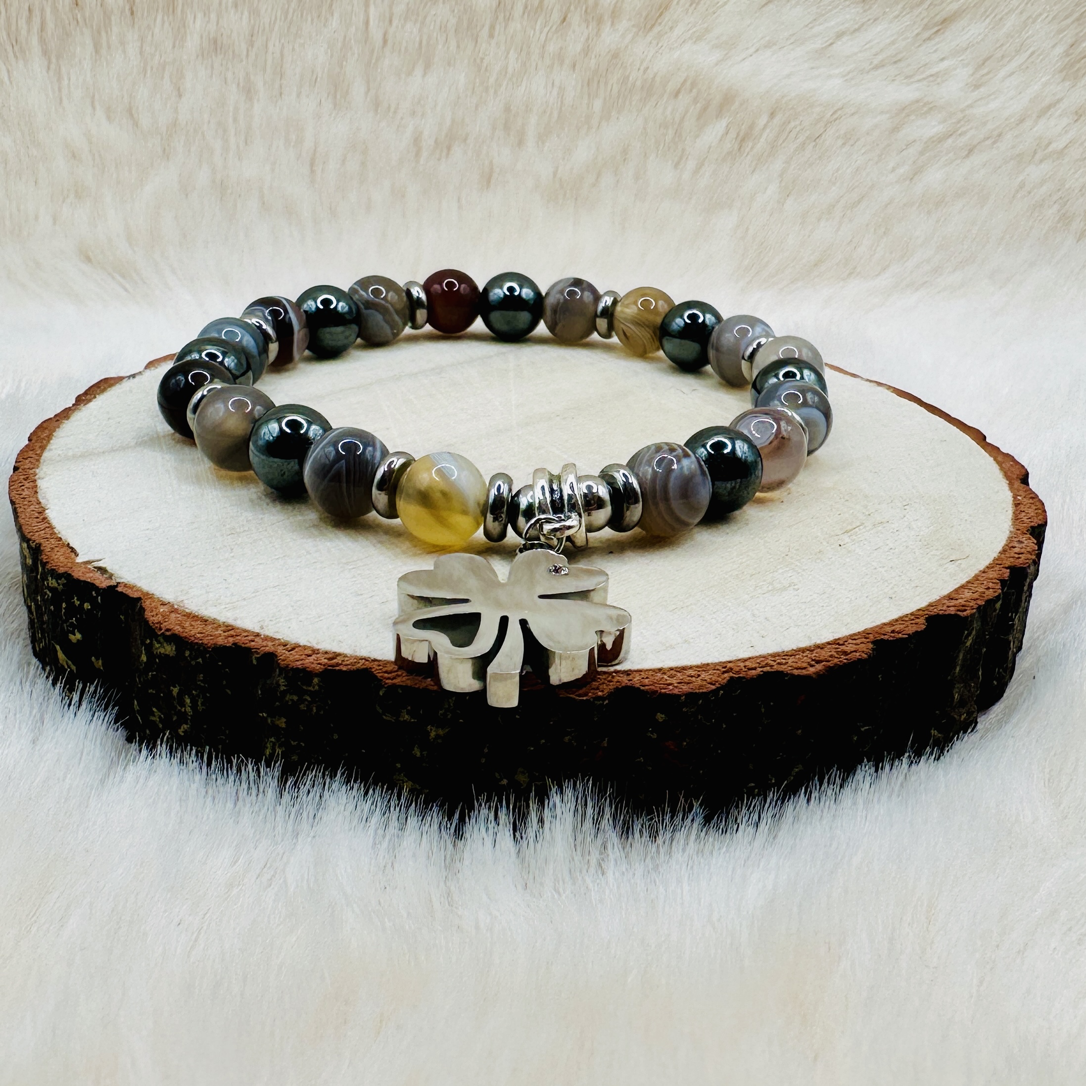 Bracelet agate botswana et hématite