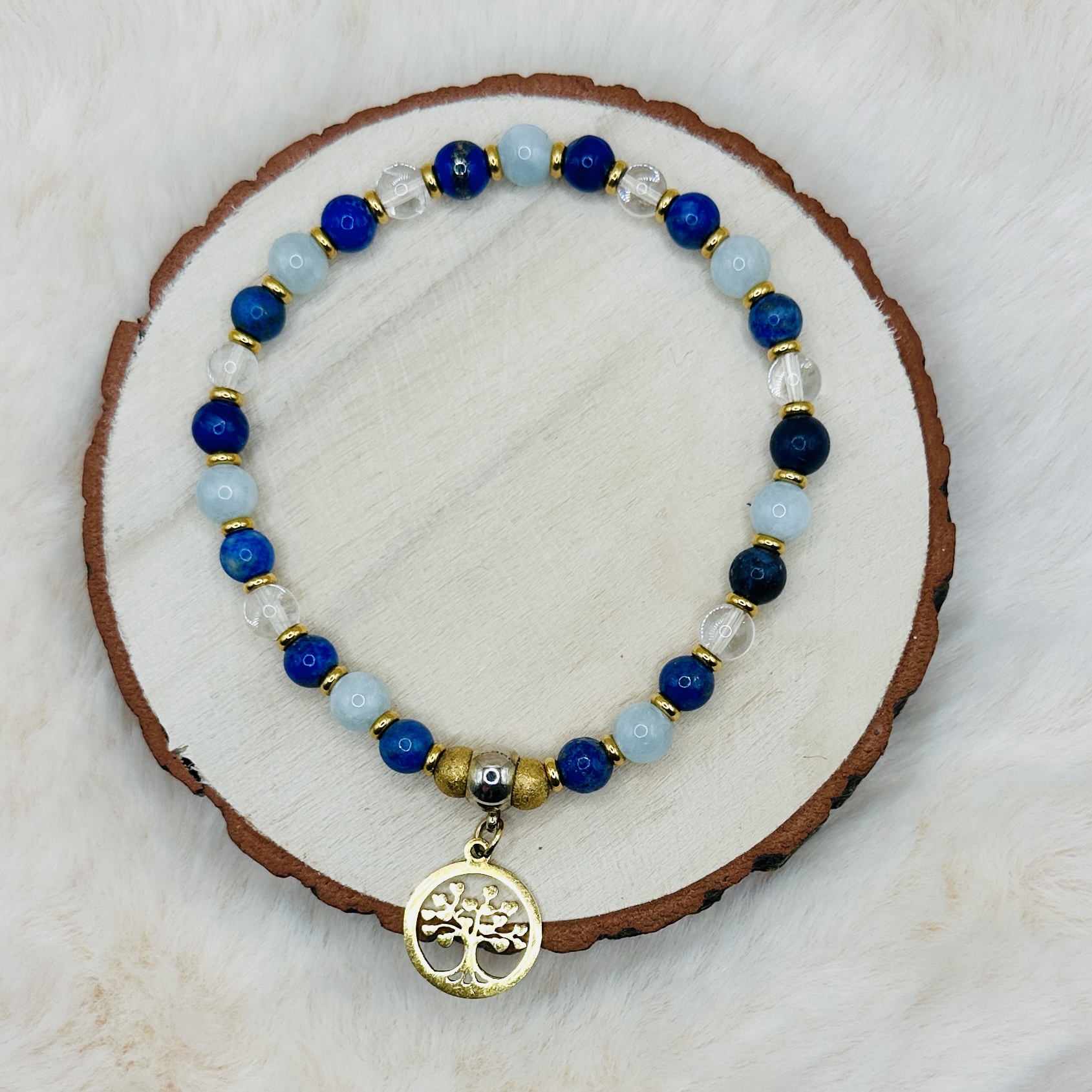 Bracelet Lapis-lazuli, aigue marine et cristal de roche