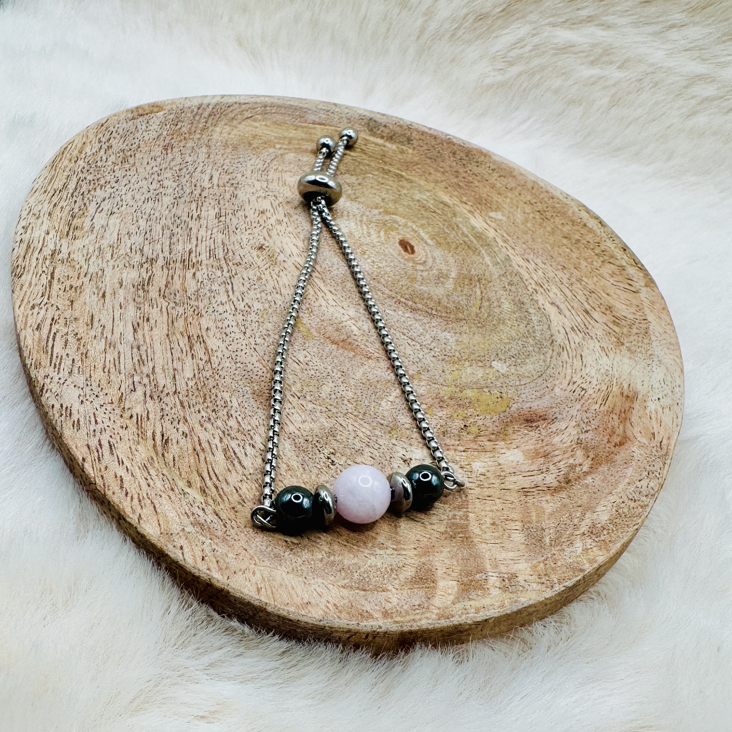 Bracelet réglable avec Hématite et Kunzite