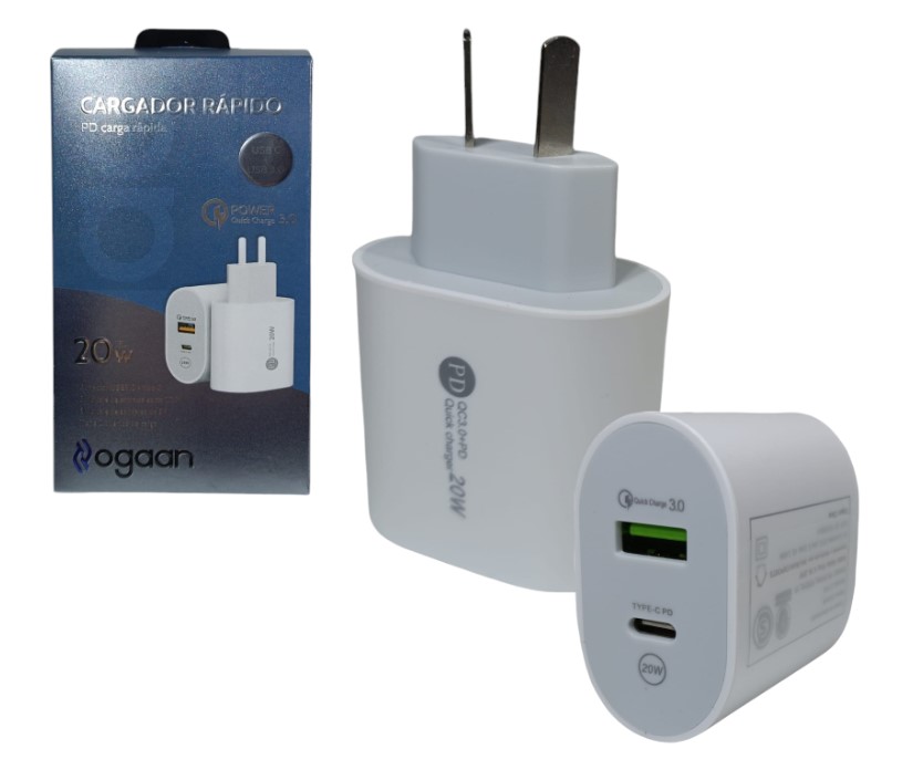 CABEZAL CARGADOR 20W USB + TIPO C
