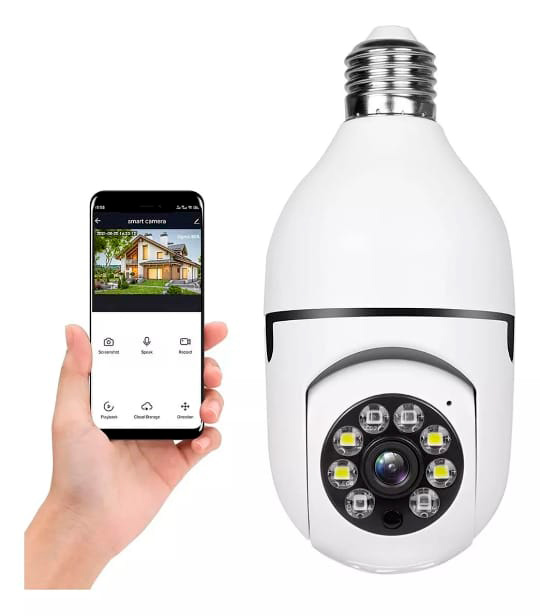 Cámara Wifi De Seguridad Foco Bombilla Domo Exterior Hd 360
