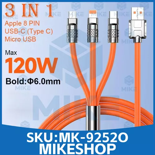 Cable Cargador Usb 3 En 1 Carga Rapida 20v 6a 120w 1.2metros