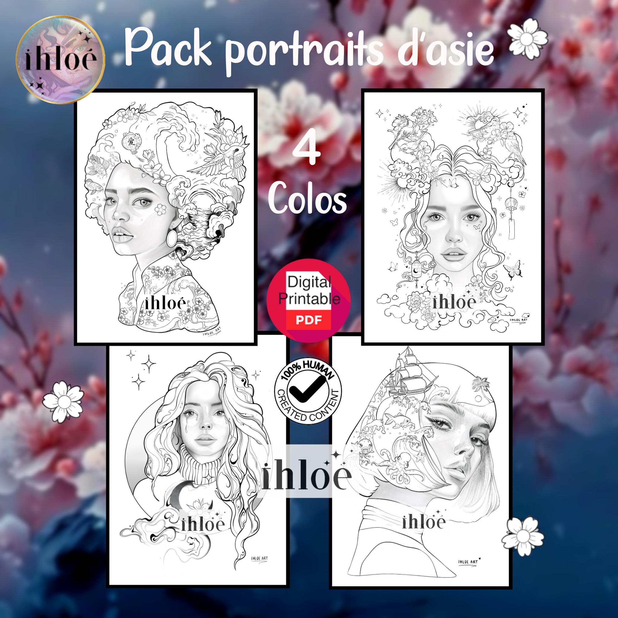 Pack Portraits d'Asie - 4 Coloriages