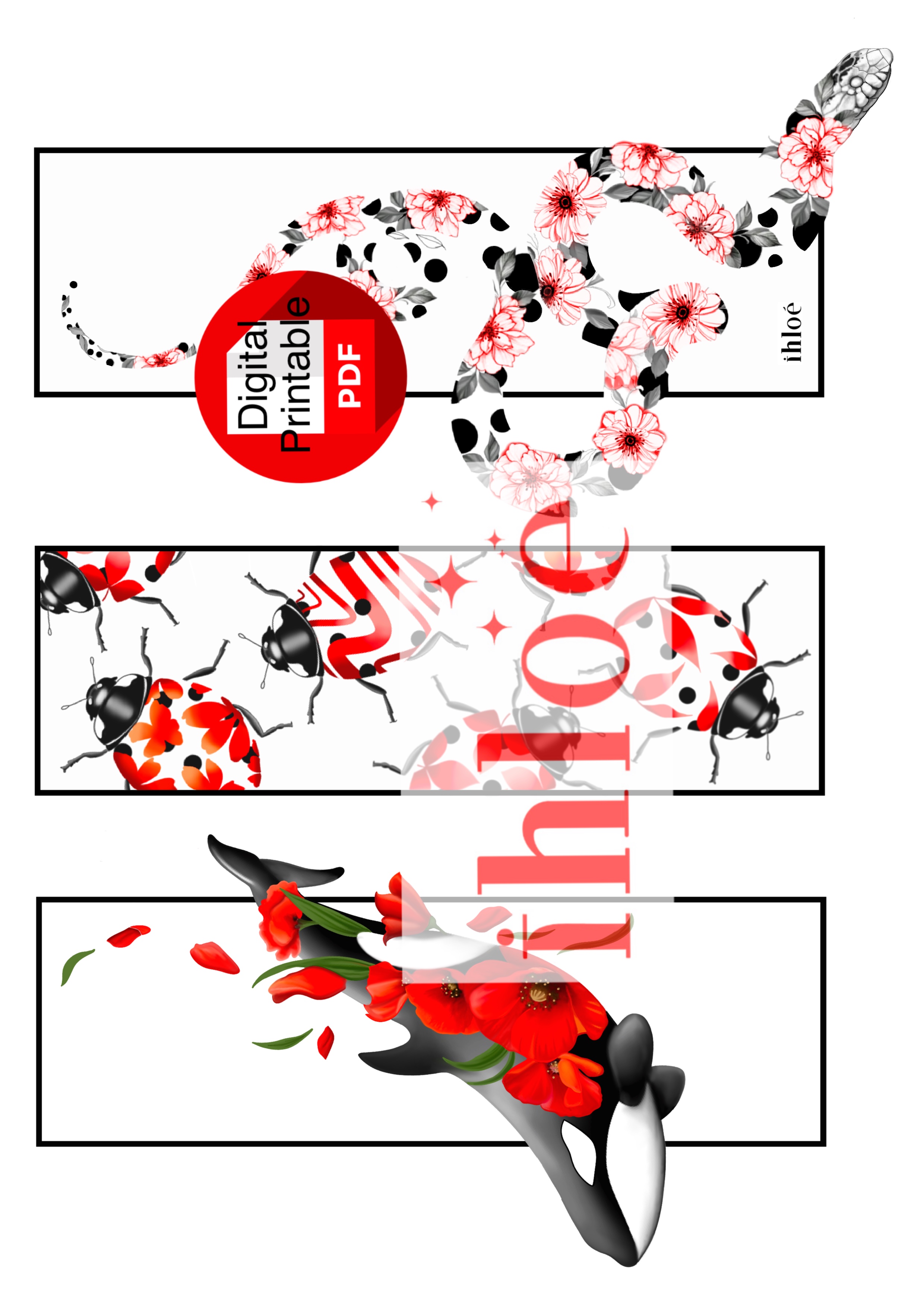 Coloriage 3 Marque Pages: Orque, Coccinelle, Serpent