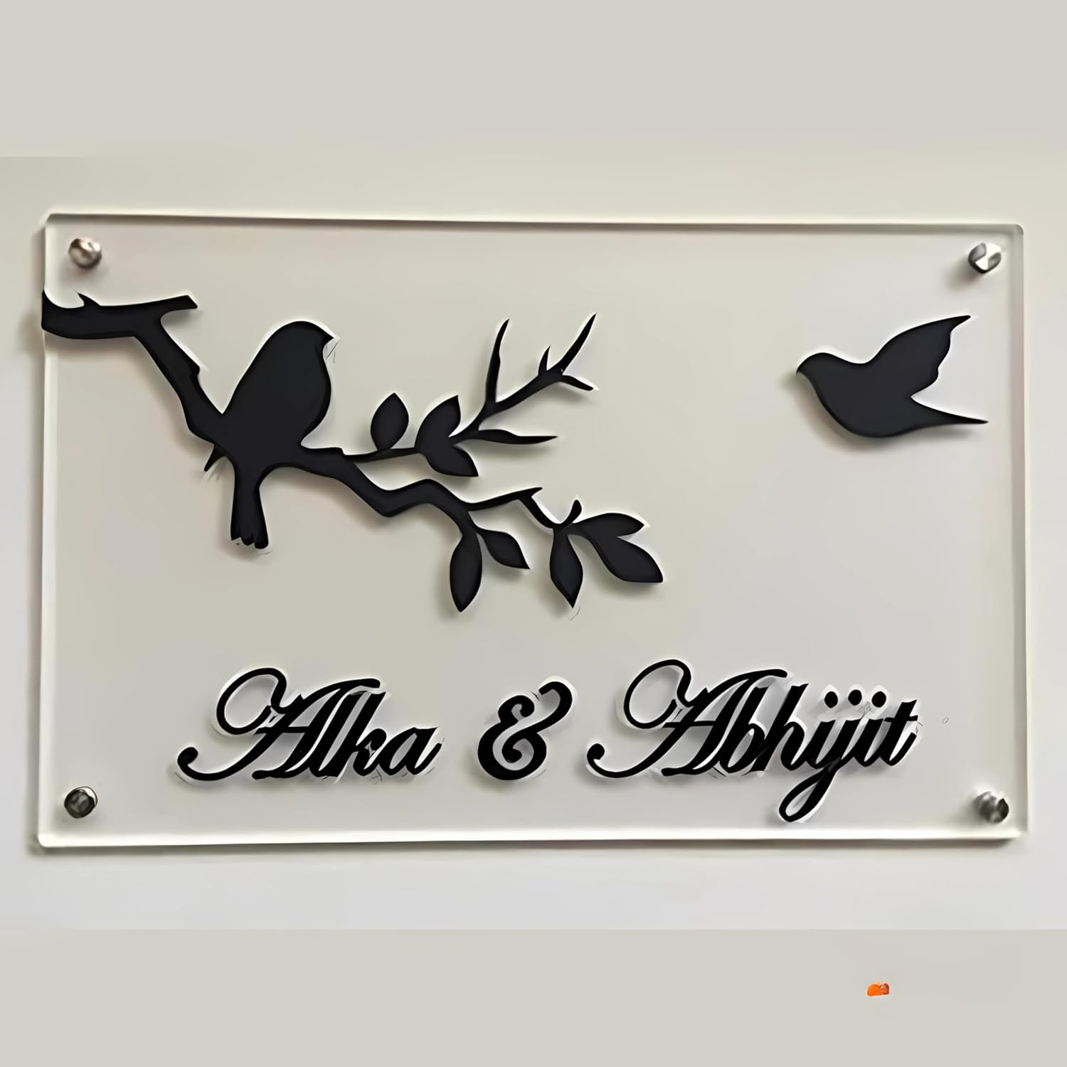 RetroVesta Customized Acrylic Nameplate - 8x12 inch Embossed Ganesha Theme for Home, Office, Building, Flat - Personalized Name Plate for Home Entrance, Outdoor, Door (Silver & Black)