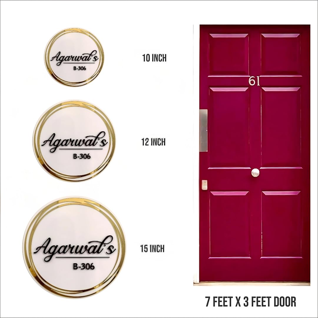 RetroVesta Rings of Gold 12x12 Inch Personalized Acrylic Name Plate – Waterproof Embossed Golden Mirror Door Sign for Home Entrance, Housewarming & Outdoor Decor par (White, 12x12 inch)