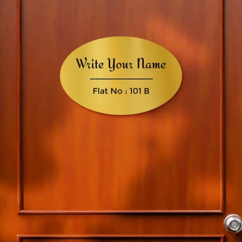 RetroVesta Custom Acrylic Name Plate for Home & Office - Waterproof Designer Door Sign, 6x12 Inches, Ideal for Flats, Apartments & Outdoor Entrances 012 G&B-Oval Plain